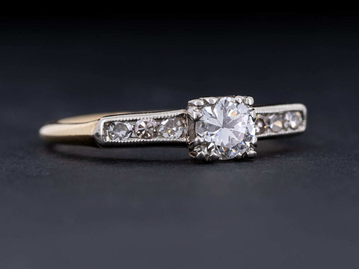 Vintage Art Deco Natural Diamond Solitaire Engagement Ring Made By Coplay 14k White Yellow Gold - Redpoint Jewelry 