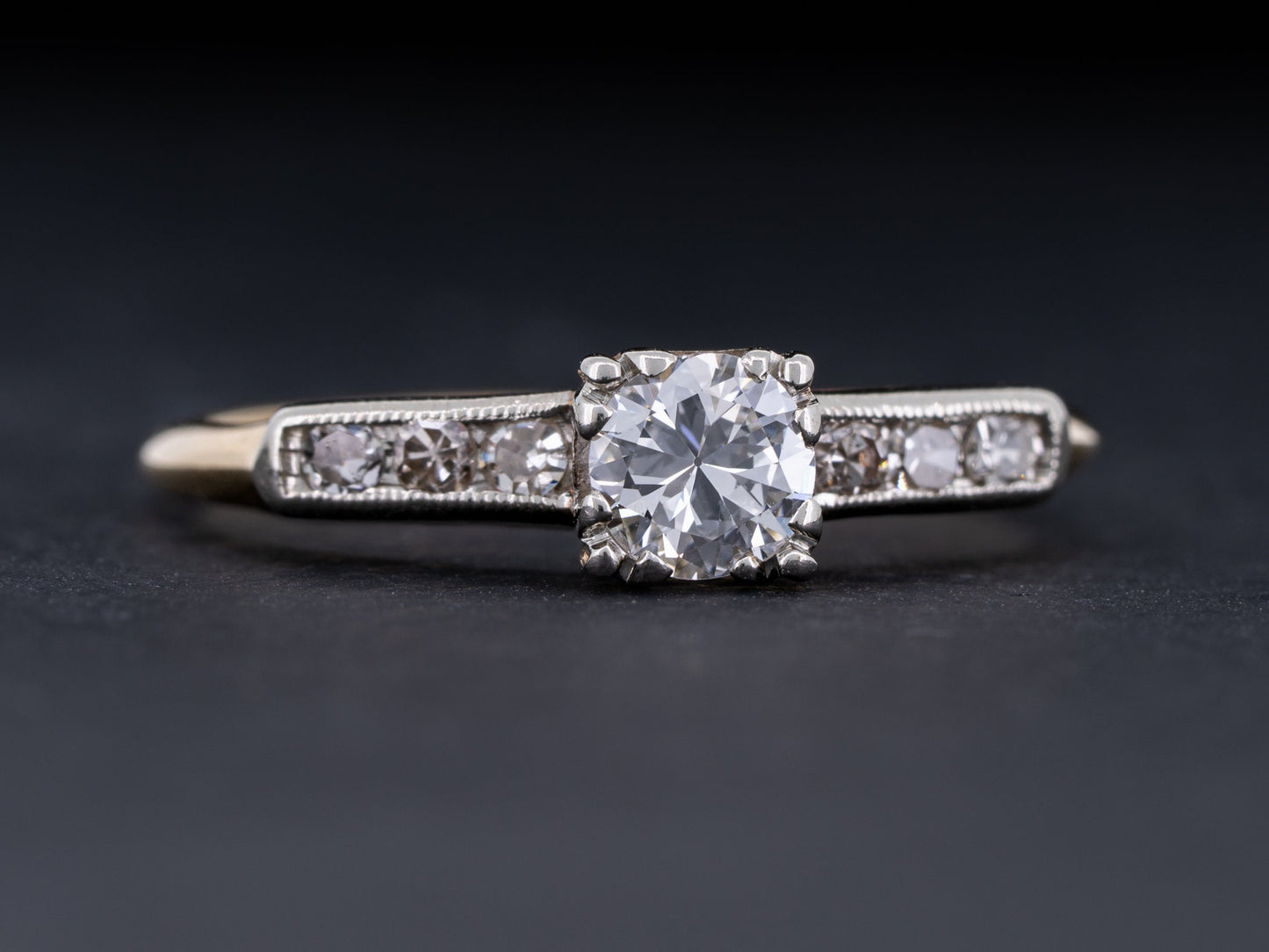 Vintage Art Deco Natural Diamond Solitaire Engagement Ring Made By Coplay 14k White Yellow Gold - Redpoint Jewelry 