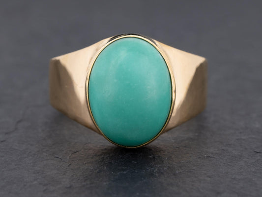 Vintage Turquoise Ring in 14k Gold 12x9 Natural Blue Turquoise Cabochon - Redpoint Jewelry 