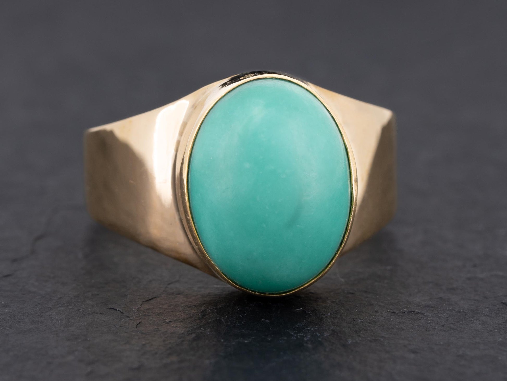 Vintage Turquoise Ring in 14k Gold 12x9 Natural Blue Turquoise Cabochon - Redpoint Jewelry 