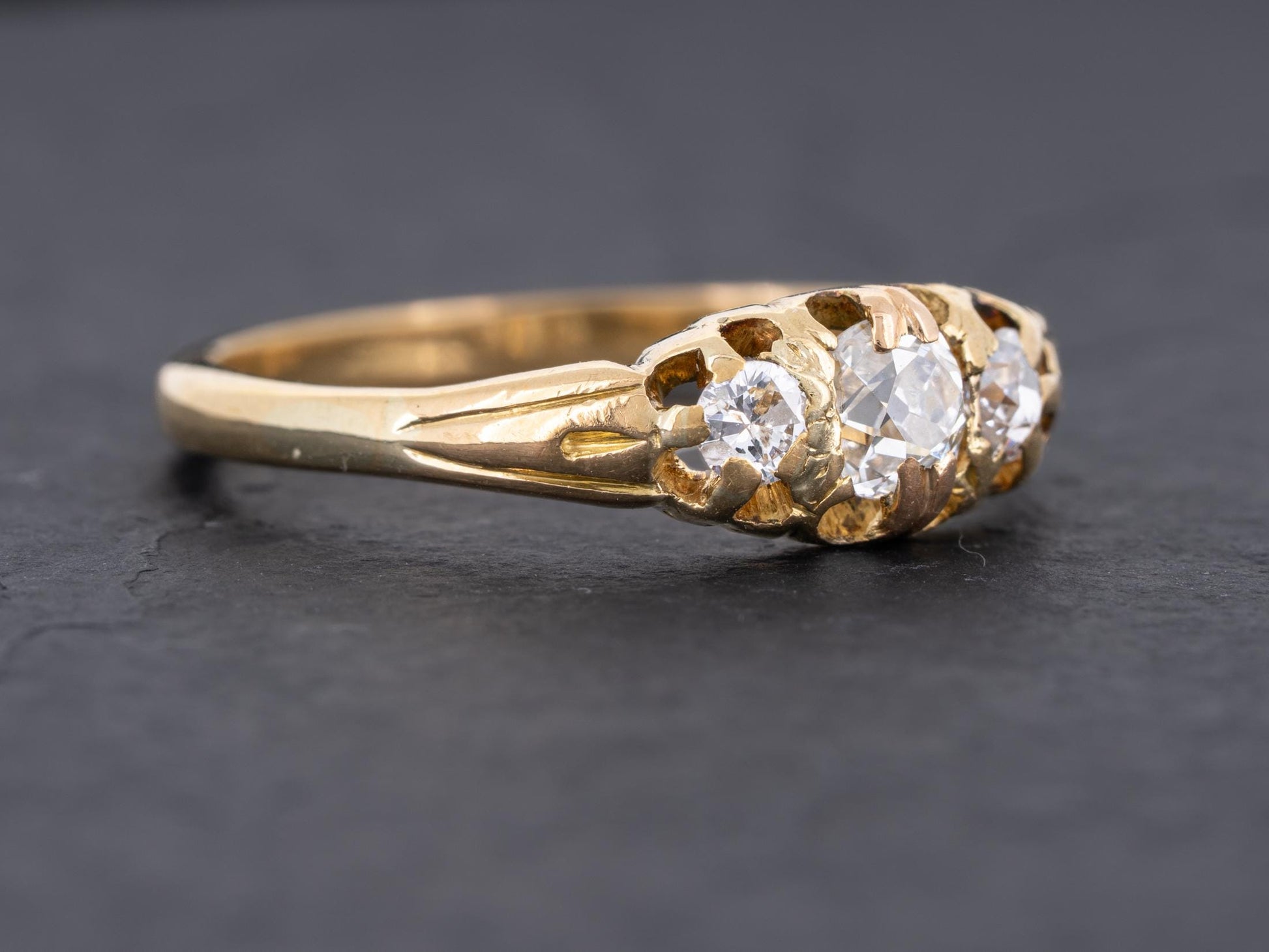 Edwardian Diamond Three Stone Ring 18k Yellow Gold - Redpoint Jewelry 