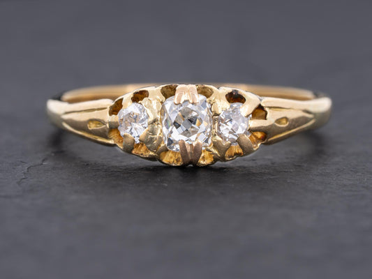 Edwardian Diamond Three Stone Ring 18k Yellow Gold - Redpoint Jewelry 