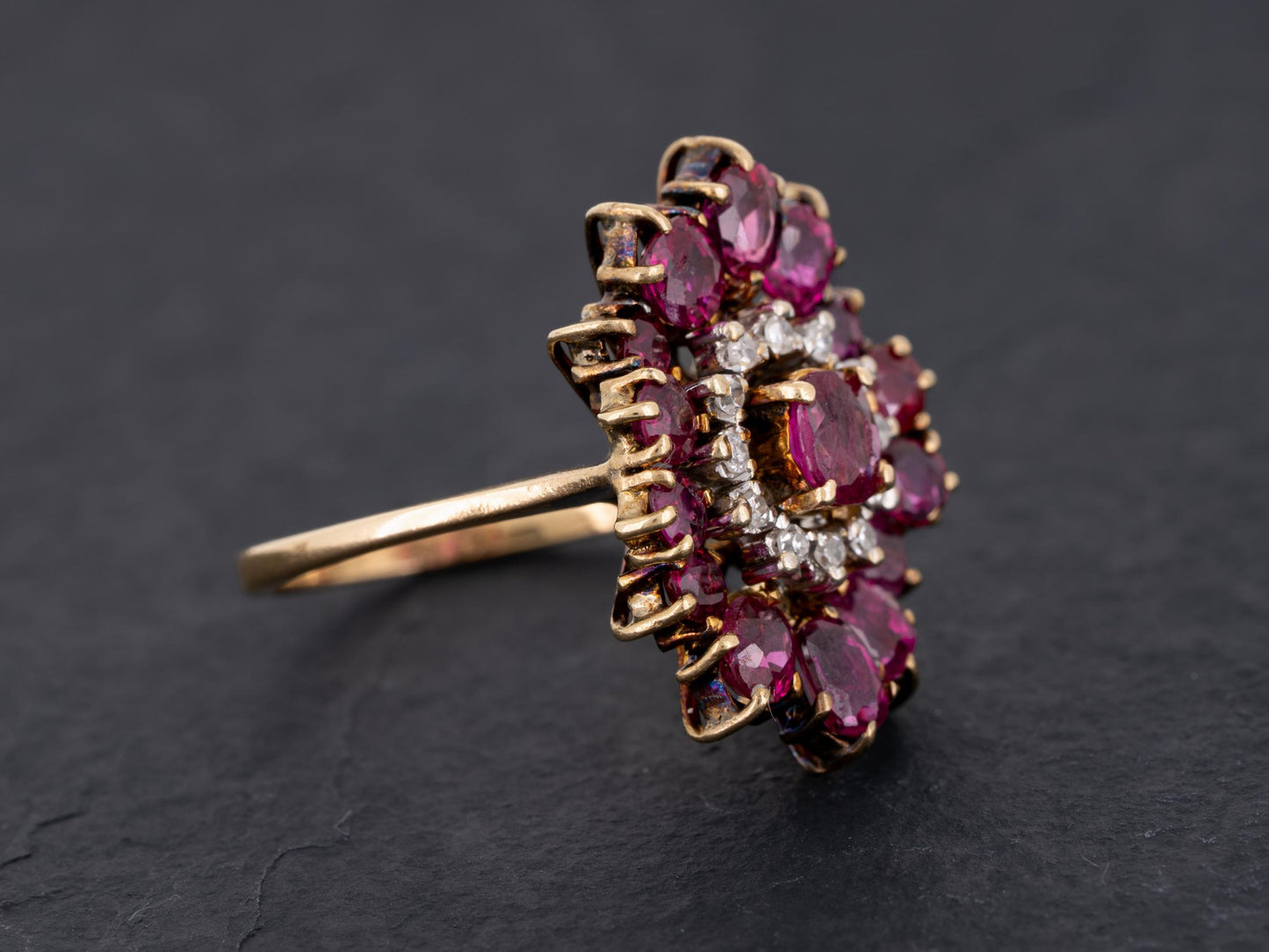 Edwardian Ruby and Diamond Engagement Ring 14k Gold - Redpoint Jewelry 