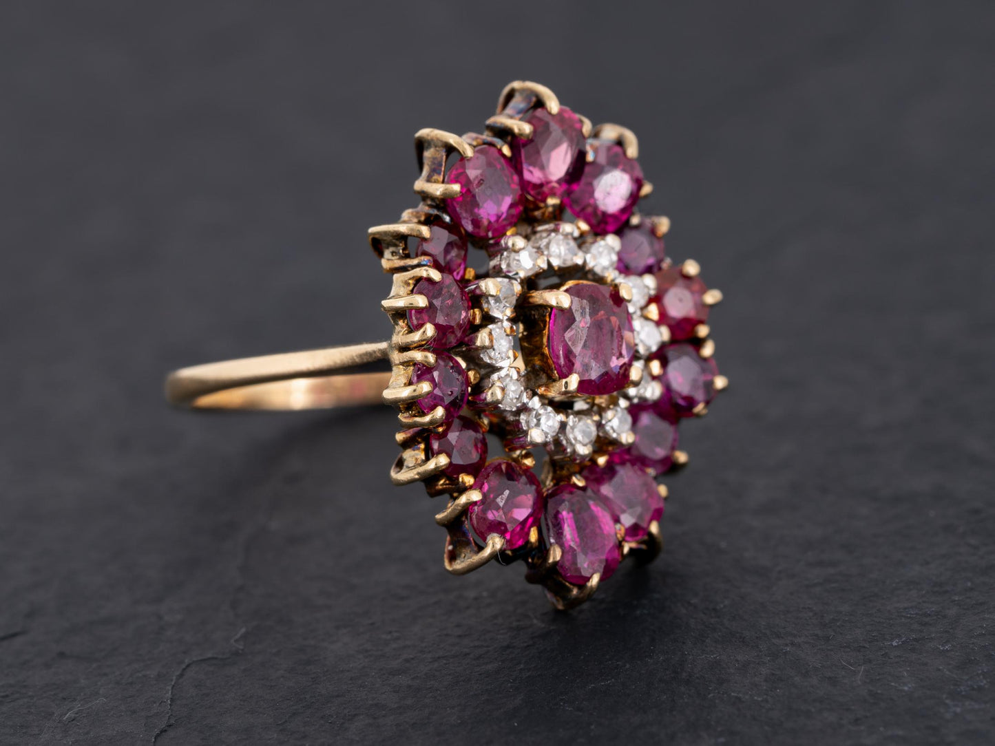 Edwardian Ruby and Diamond Engagement Ring 14k Gold - Redpoint Jewelry 