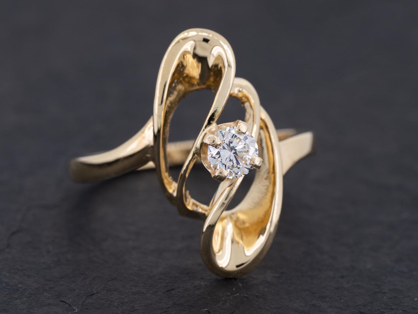 Vintage Solitaire Diamond Engagement Ring 14k Yellow Gold - Redpoint Jewelry 