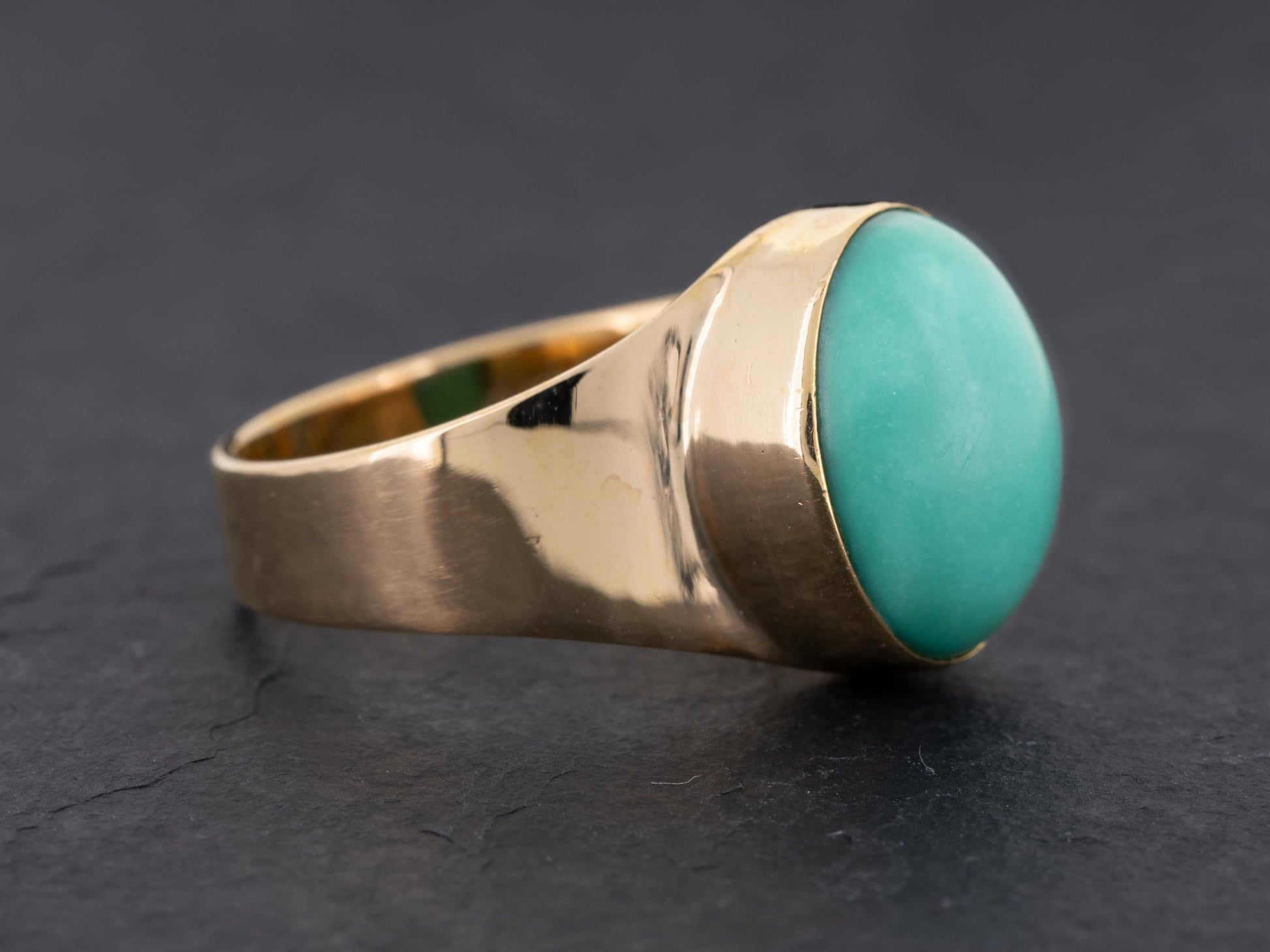 Vintage Turquoise Ring in 14k Gold 12x9 Natural Blue Turquoise Cabochon - Redpoint Jewelry 