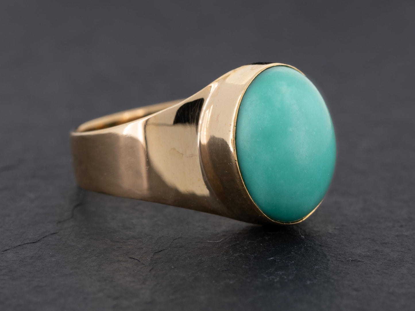 Vintage Turquoise Ring in 14k Gold 12x9 Natural Blue Turquoise Cabochon - Redpoint Jewelry 