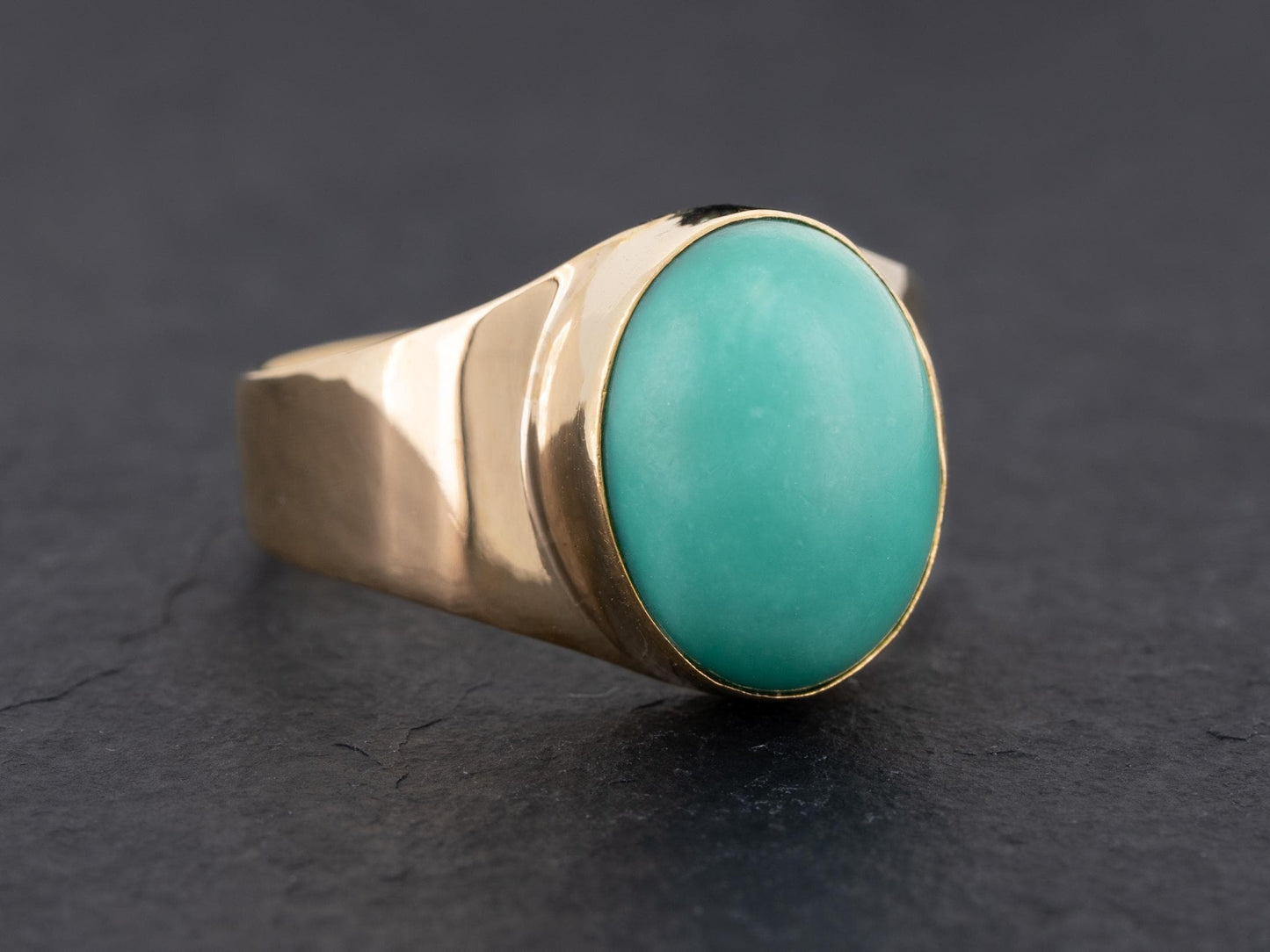 Vintage Turquoise Ring in 14k Gold 12x9 Natural Blue Turquoise Cabochon - Redpoint Jewelry 