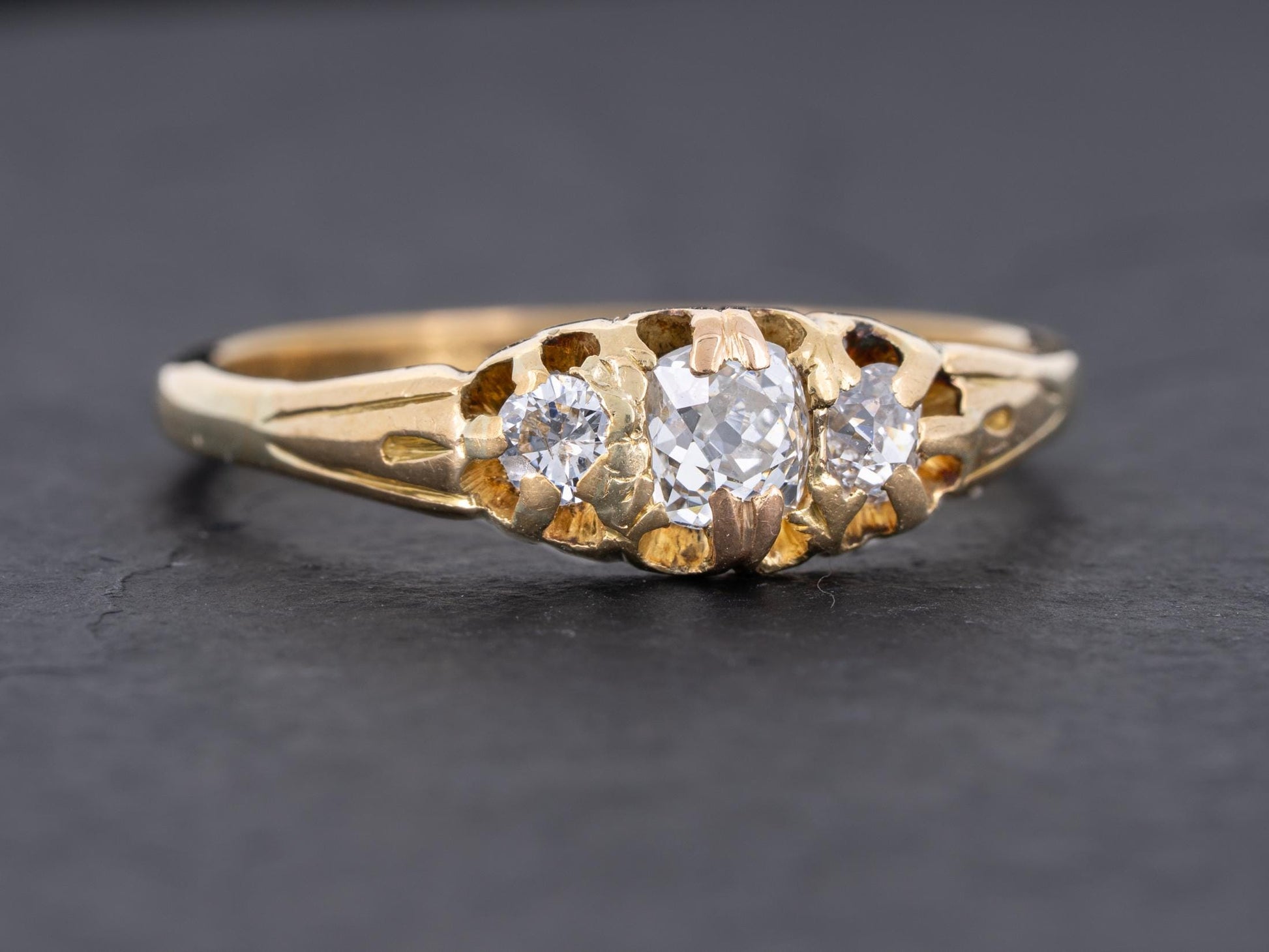 Edwardian Diamond Three Stone Ring 18k Yellow Gold - Redpoint Jewelry 