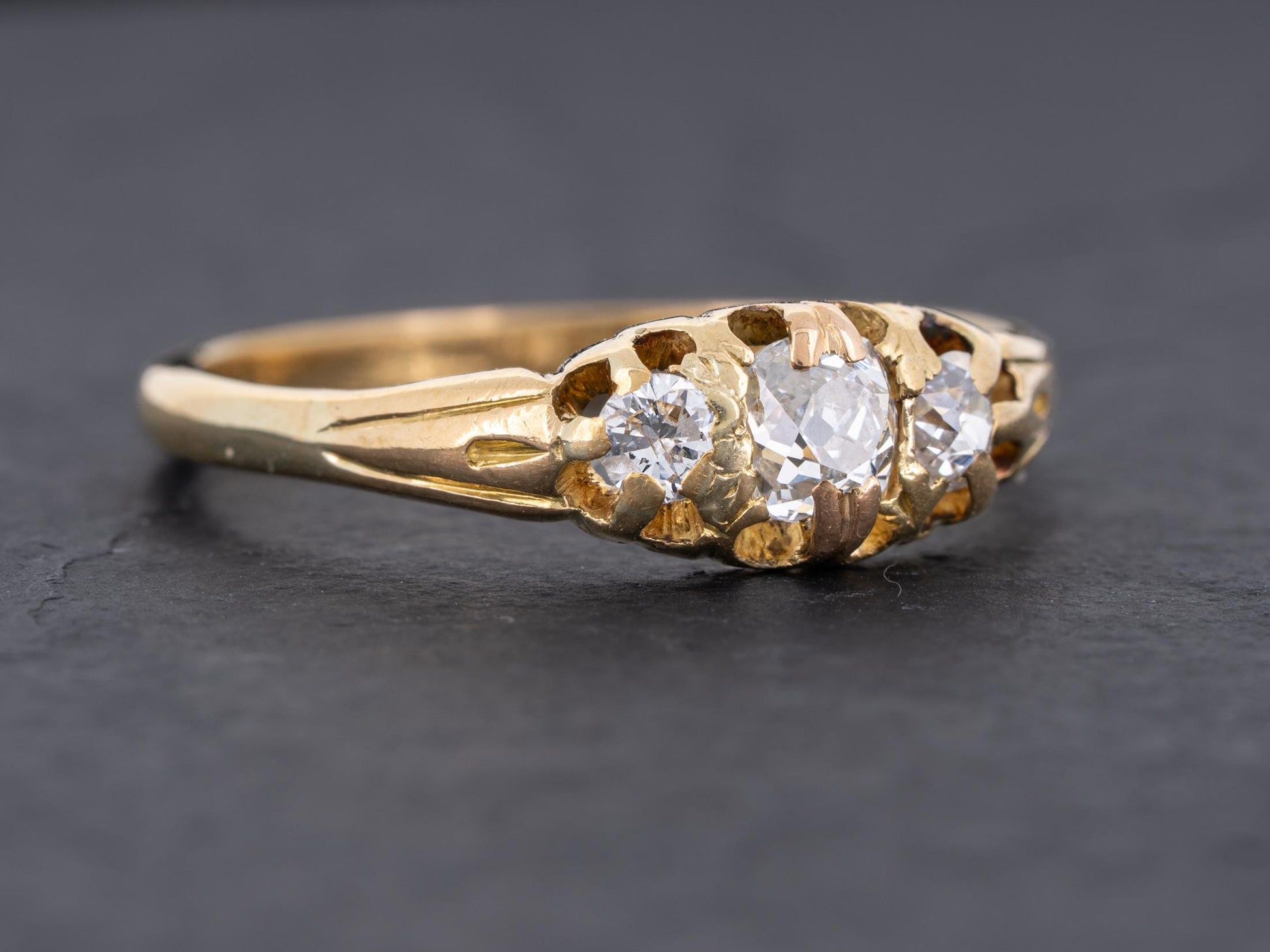 Edwardian Diamond Three Stone Ring 18k Yellow Gold - Redpoint Jewelry 