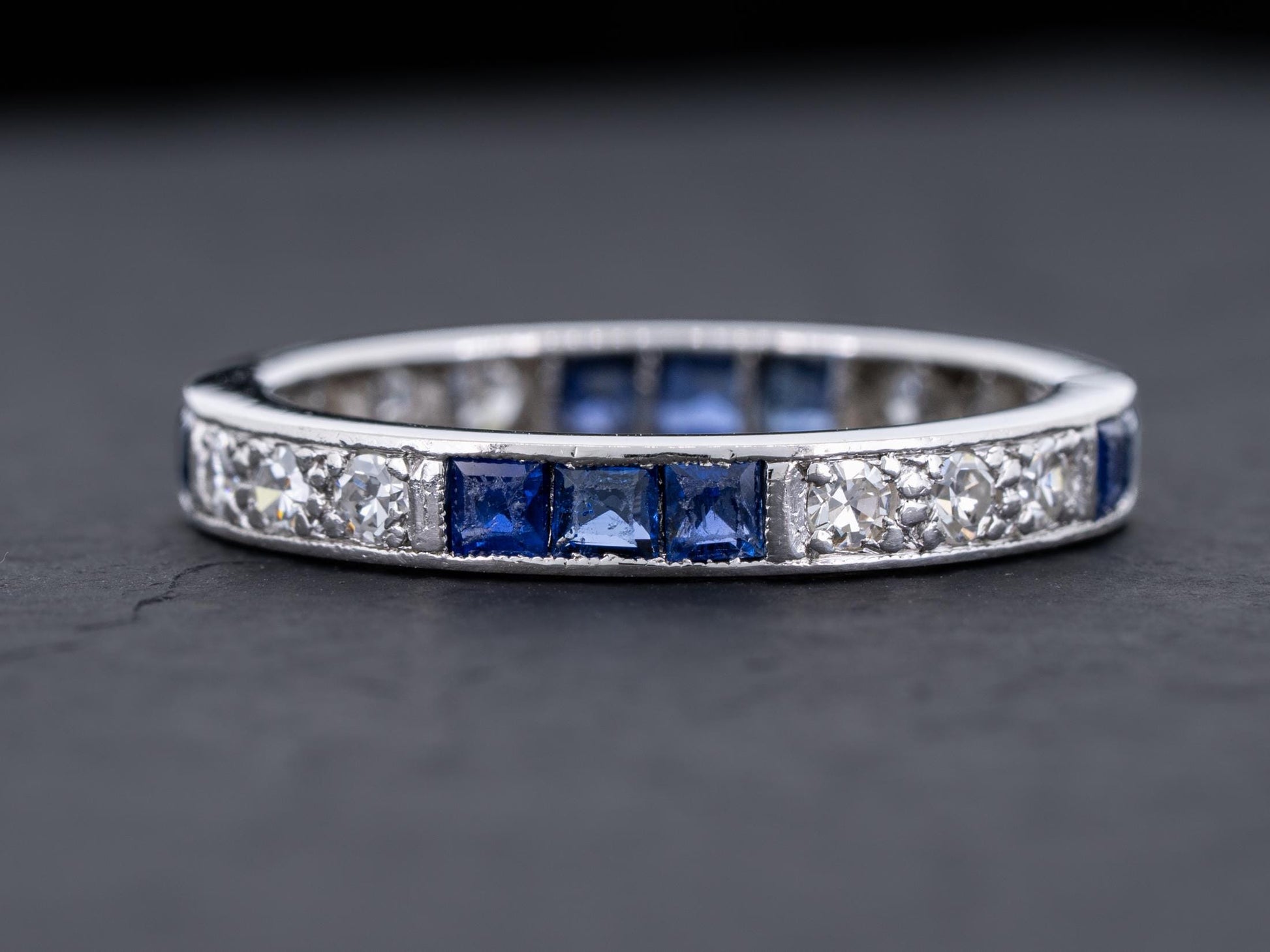 Vintage Art Deco Diamond Sapphire Engagement Eternity Ring in Platinum - Redpoint Jewelry 