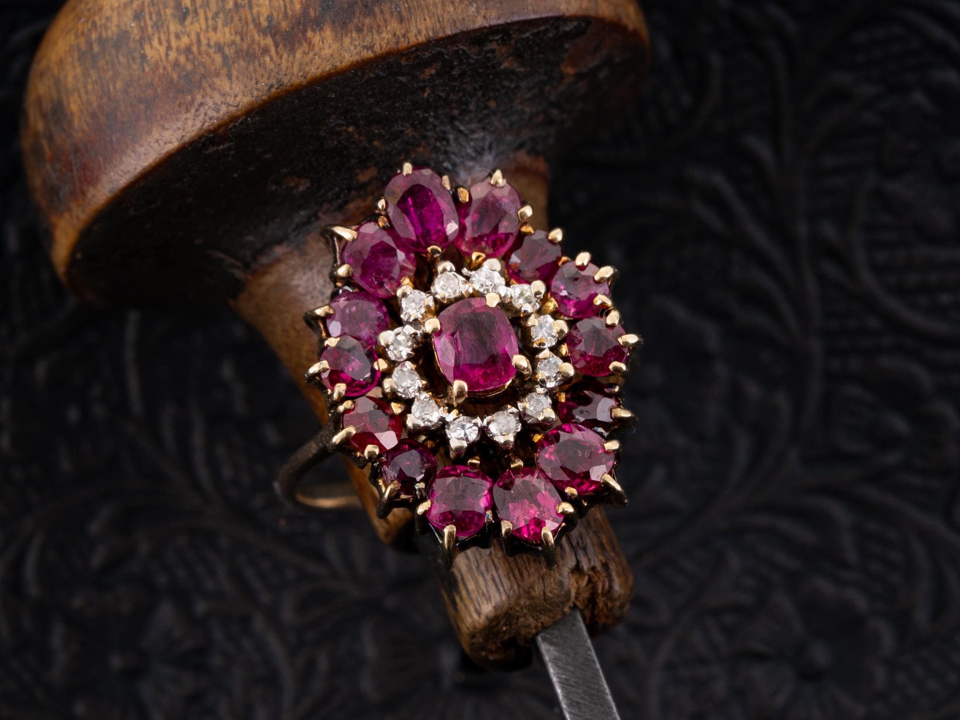 Edwardian Ruby and Diamond Engagement Ring 14k Gold - Redpoint Jewelry 