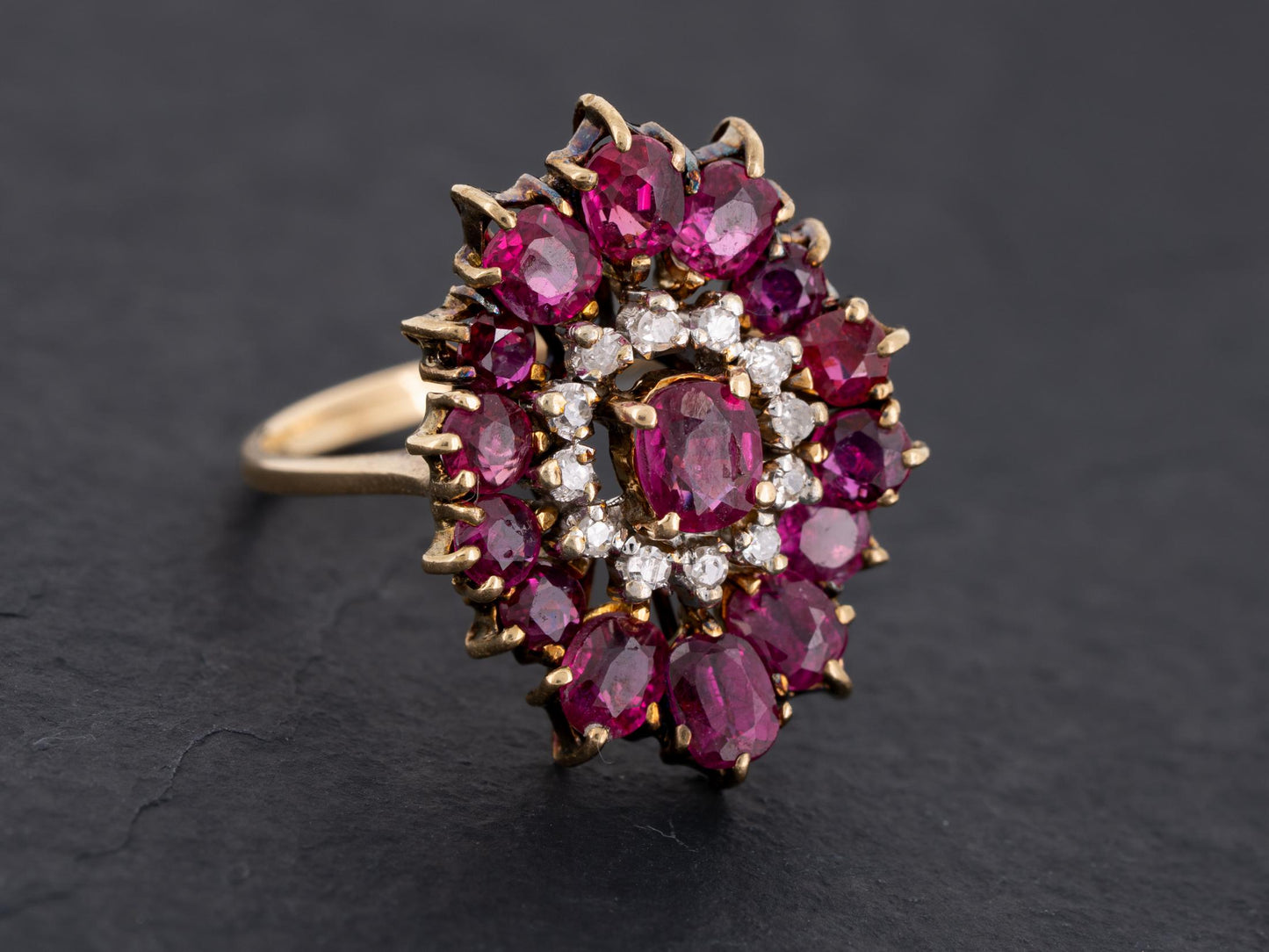 Edwardian Ruby and Diamond Engagement Ring 14k Gold - Redpoint Jewelry 