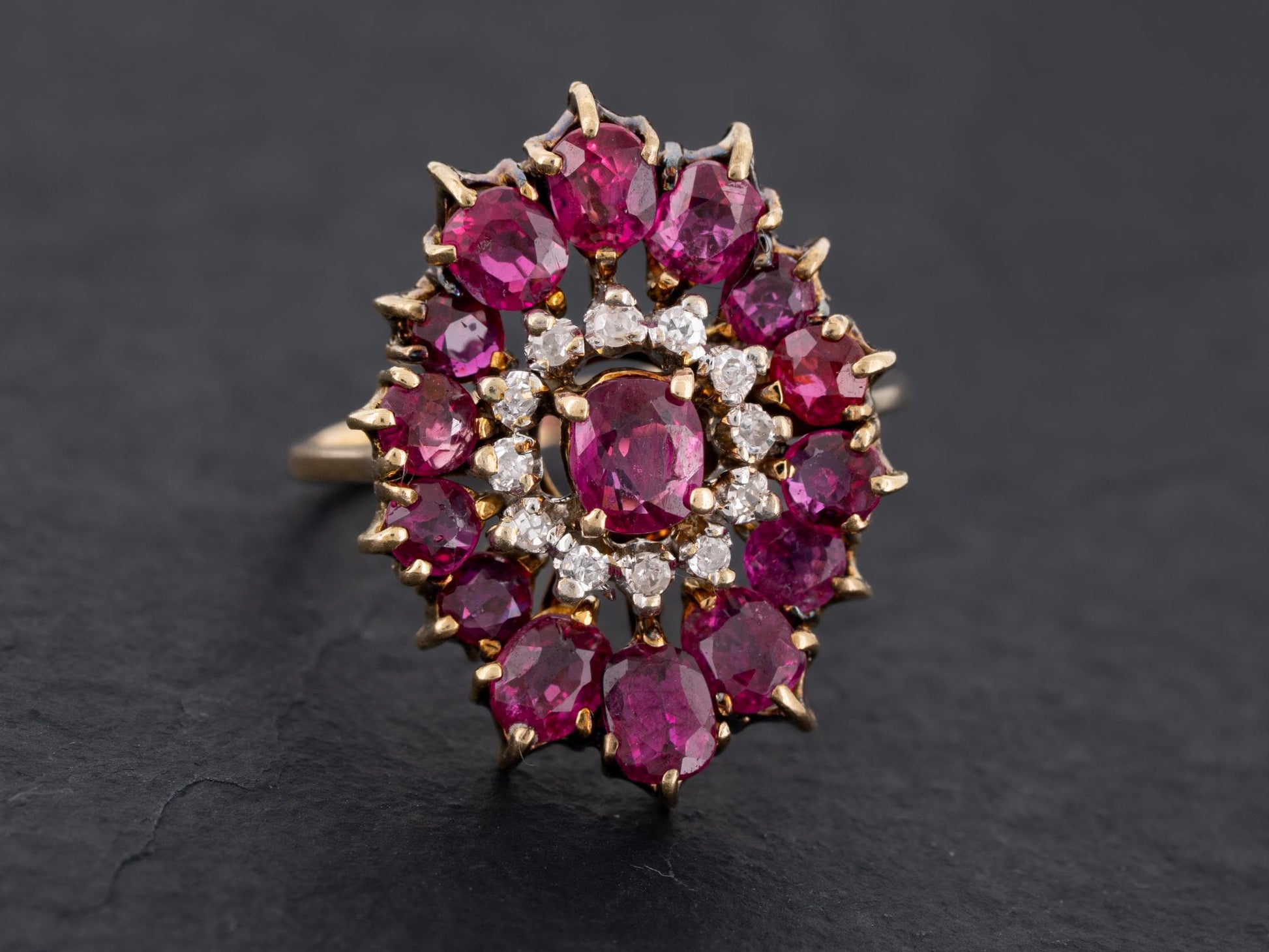 Edwardian Ruby and Diamond Engagement Ring 14k Gold - Redpoint Jewelry 