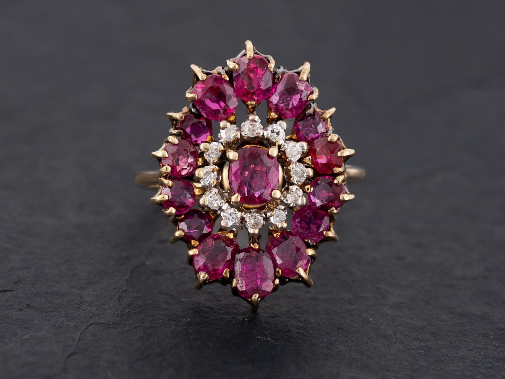 Edwardian Ruby and Diamond Engagement Ring 14k Gold - Redpoint Jewelry 