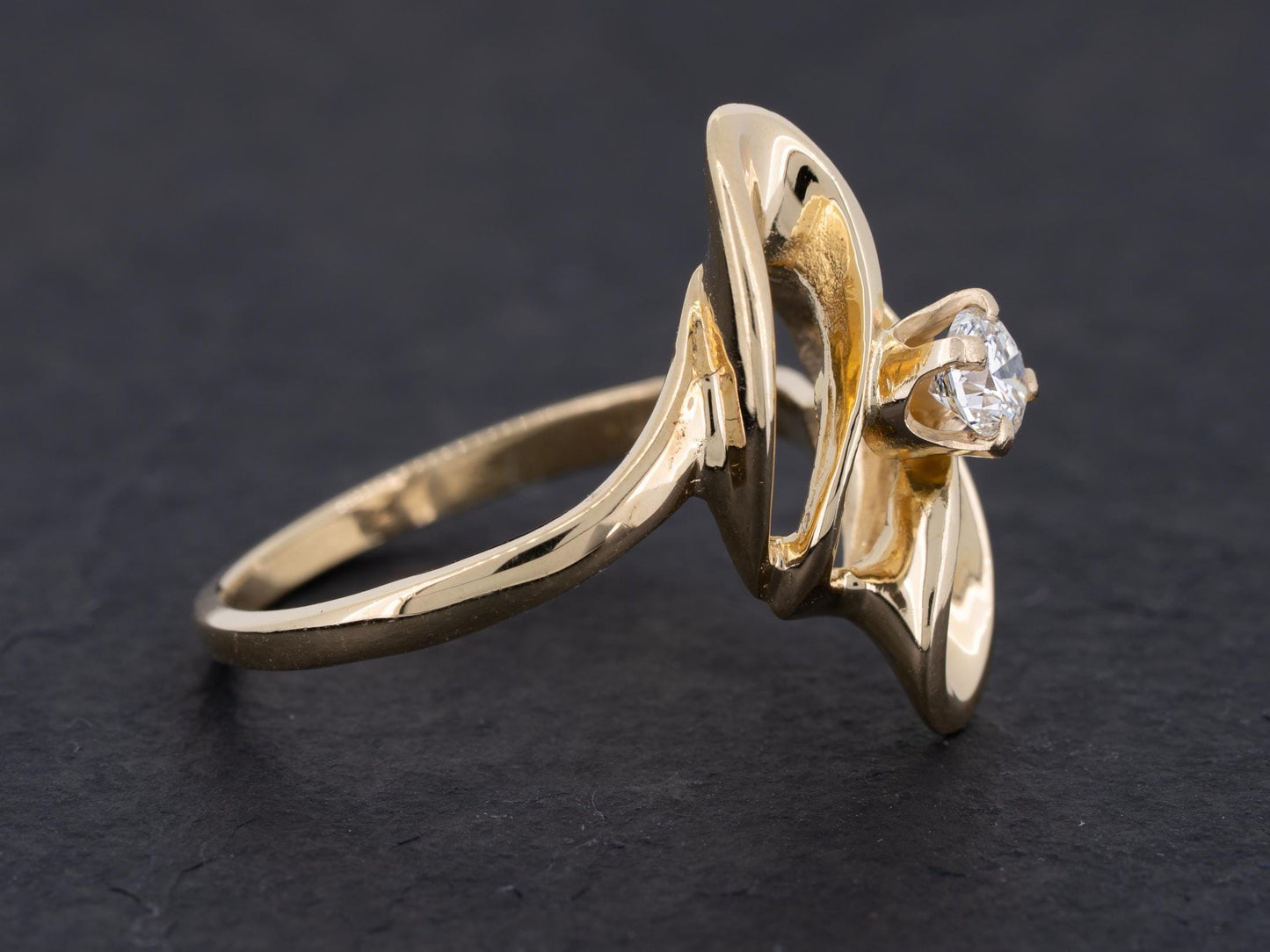 Vintage Solitaire Diamond Engagement Ring 14k Yellow Gold - Redpoint Jewelry 