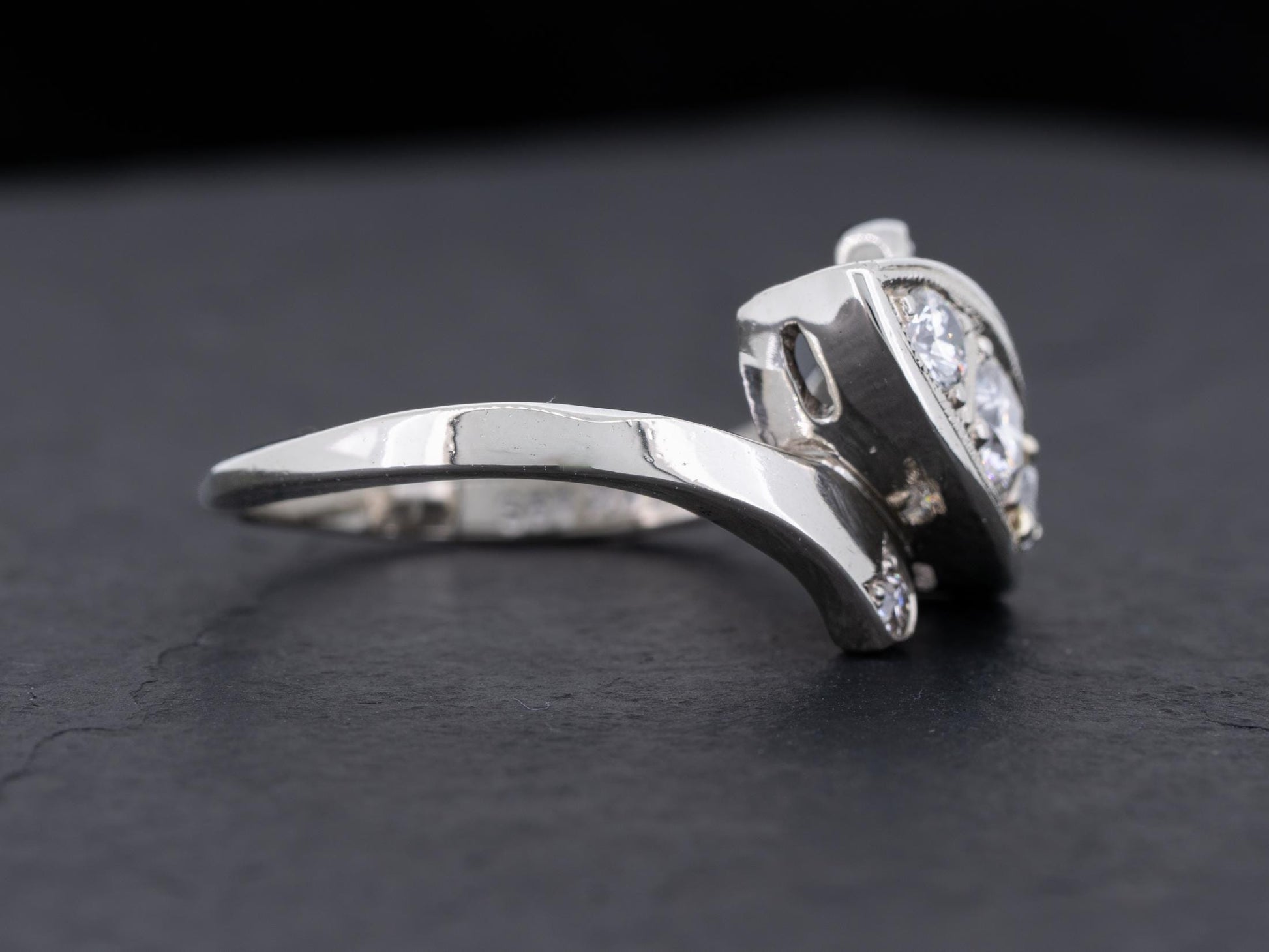 Vintage Art Deco Diamond Engagement Ring Three Stone 14k White Gold by Arnold & Steere Co. - Redpoint Jewelry 