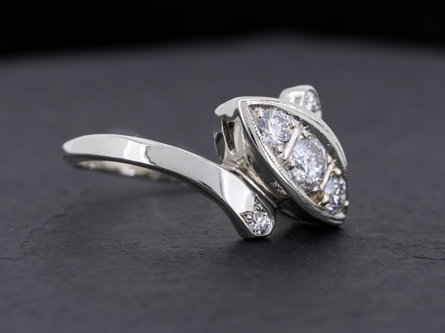 Vintage Art Deco Diamond Engagement Ring Three Stone 14k White Gold by Arnold & Steere Co. - Redpoint Jewelry 