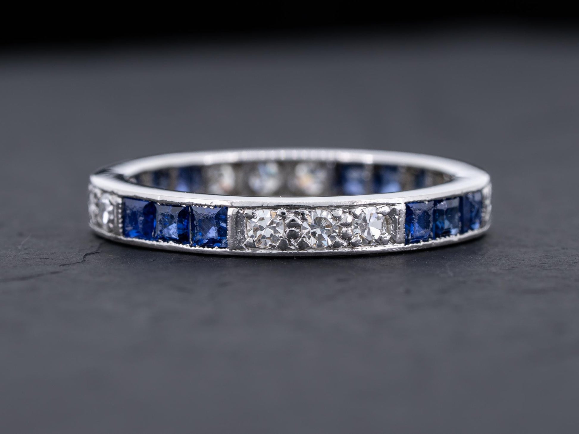 Vintage Art Deco Diamond Sapphire Engagement Eternity Ring in Platinum - Redpoint Jewelry 