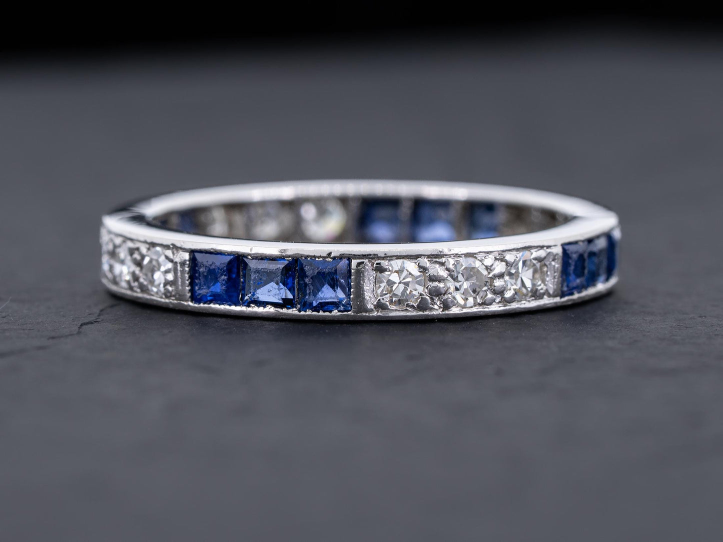 Vintage Art Deco Diamond Sapphire Engagement Eternity Ring in Platinum - Redpoint Jewelry 