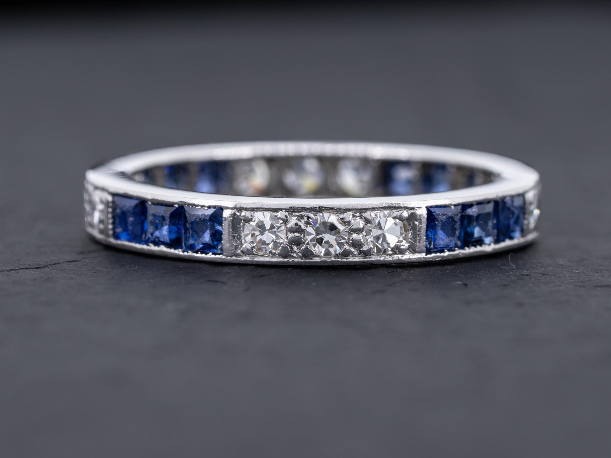 Vintage Art Deco Diamond Sapphire Engagement Eternity Ring in Platinum - Redpoint Jewelry 