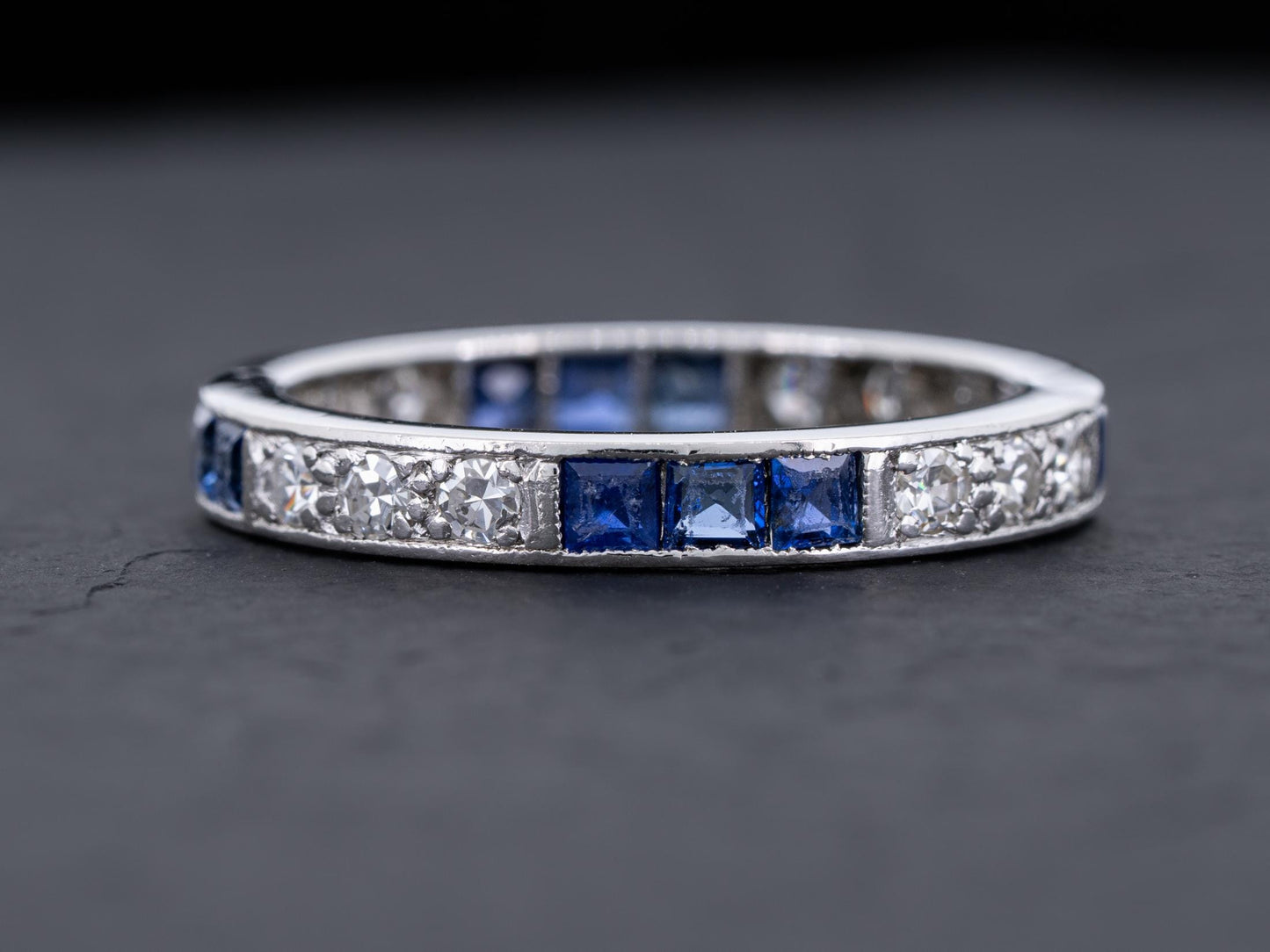 Vintage Art Deco Diamond Sapphire Engagement Eternity Ring in Platinum - Redpoint Jewelry 