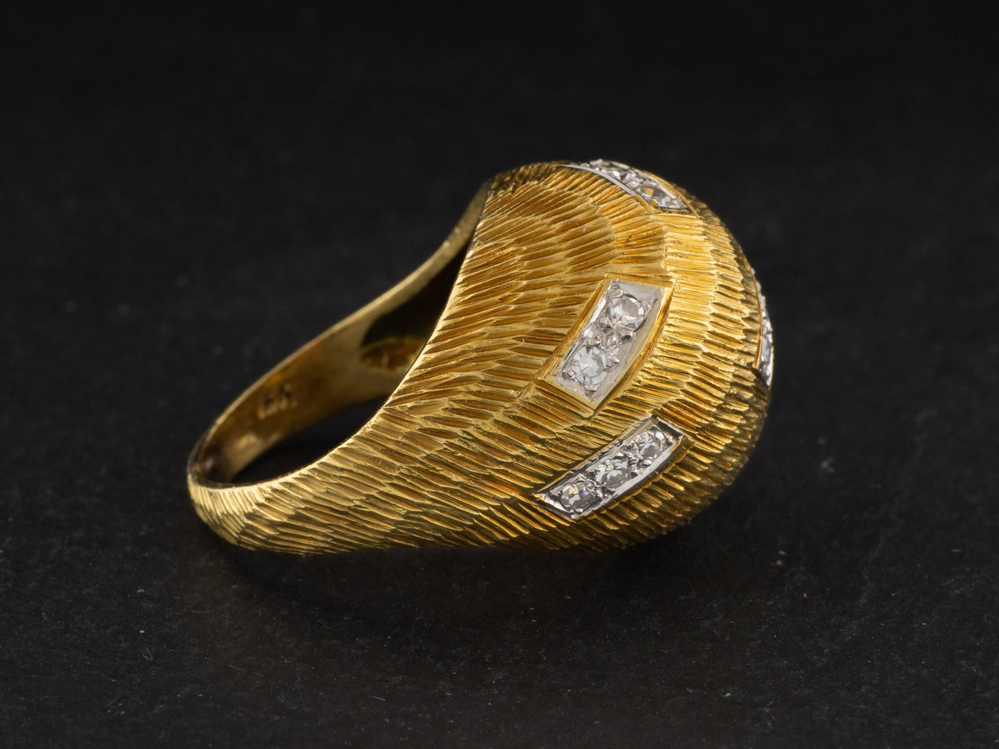 Vintage Diamond Dome Ring 18kt Yellow Gold Anniversary Ring Mid Century Jewelry - Redpoint Jewelry 