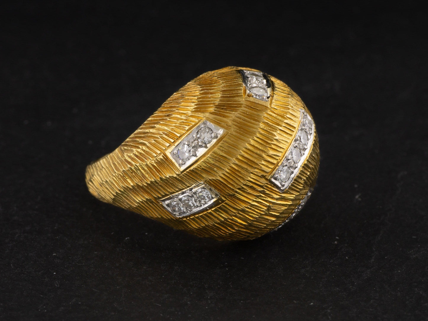 Vintage Diamond Dome Ring 18kt Yellow Gold Anniversary Ring Mid Century Jewelry - Redpoint Jewelry 