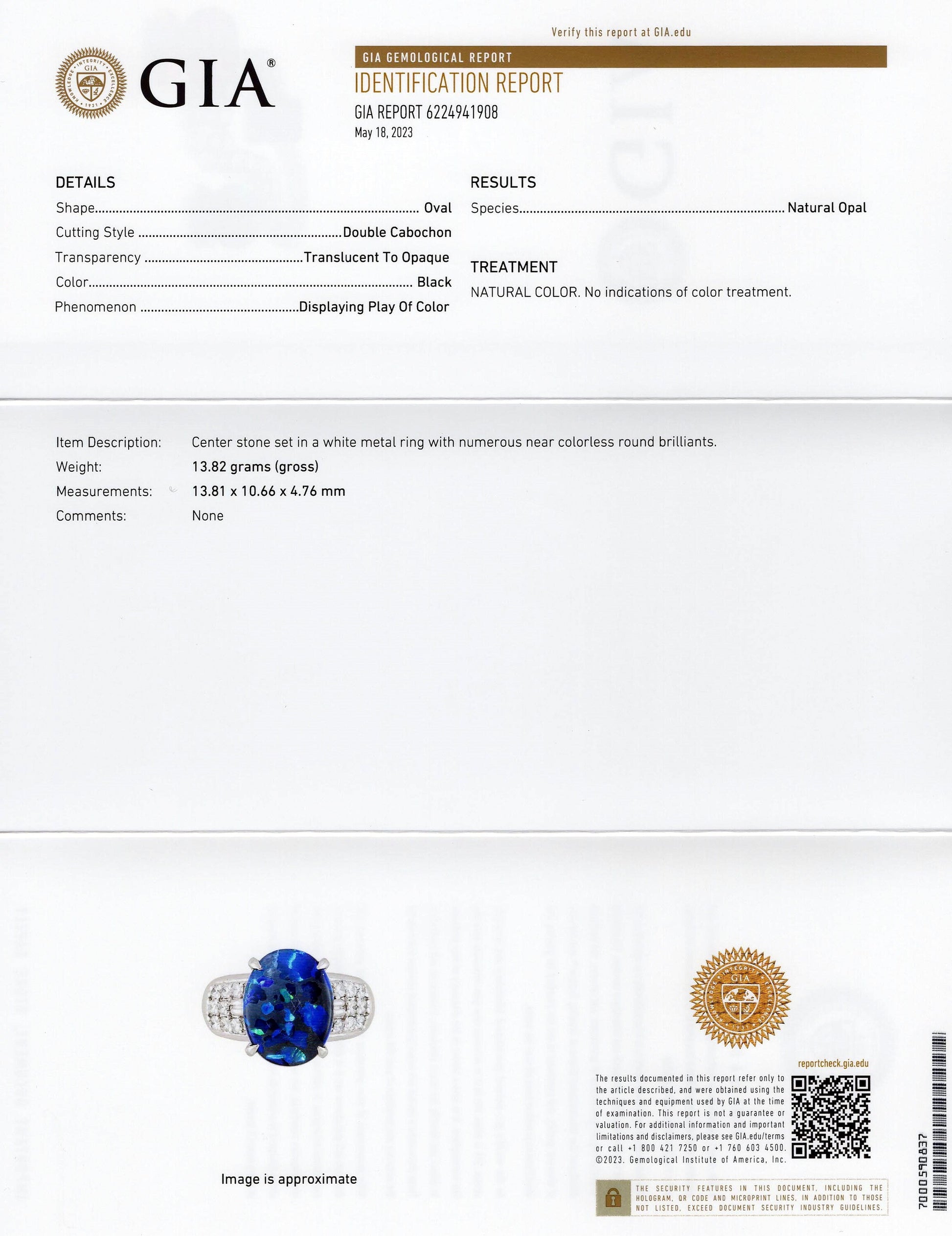 4.15 Carat GIA Certified Australian Black Opal and Diamond Ring in Platinum - Redpoint Jewelry 