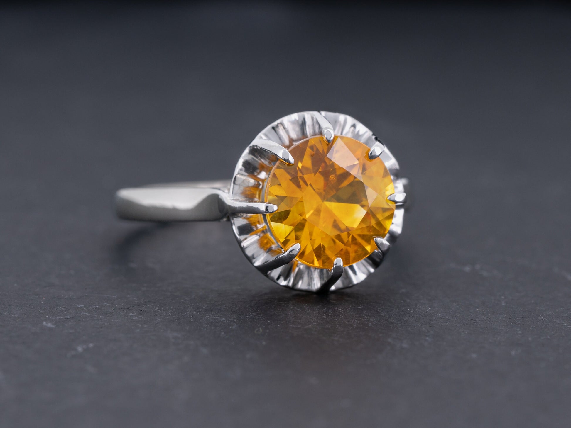 GIA Certified 2.88ct Orange Natural Sapphire Vintage Art Deco Solitaire Ring 18k White Gold - Redpoint Jewelry 
