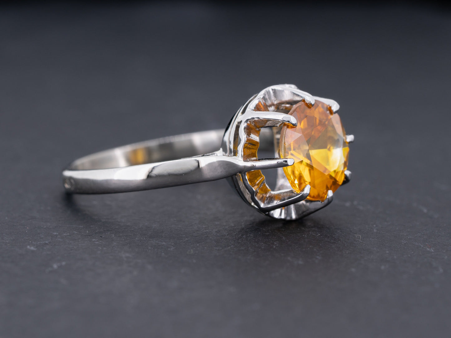 GIA Certified 2.88ct Orange Natural Sapphire Vintage Art Deco Solitaire Ring 18k White Gold - Redpoint Jewelry 