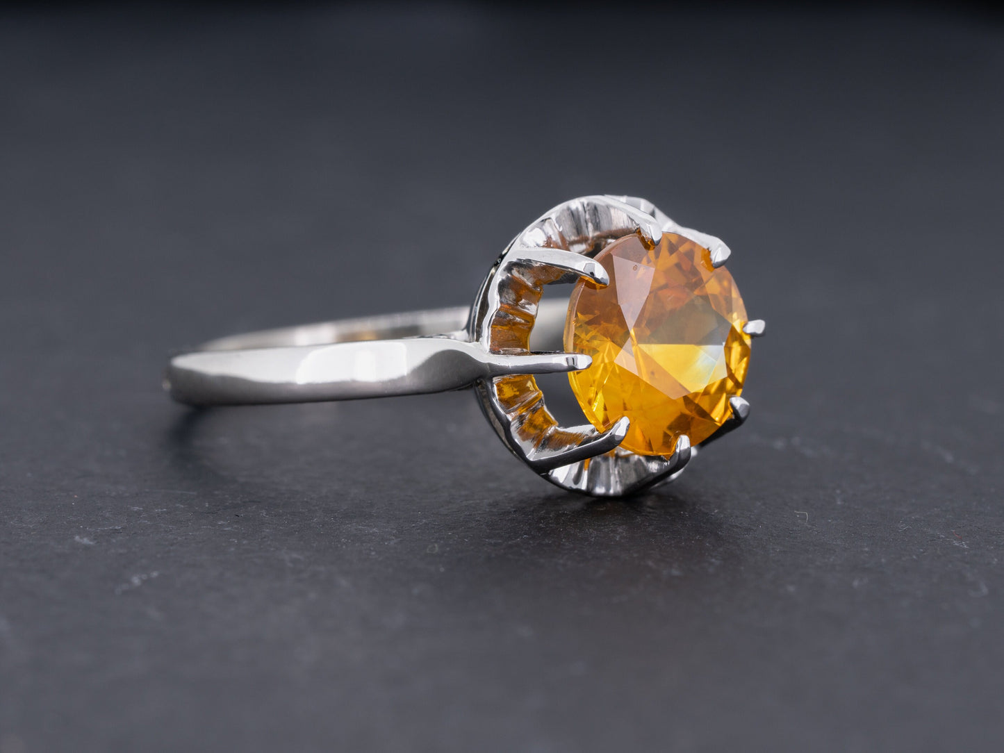 GIA Certified 2.88ct Orange Natural Sapphire Vintage Art Deco Solitaire Ring 18k White Gold - Redpoint Jewelry 