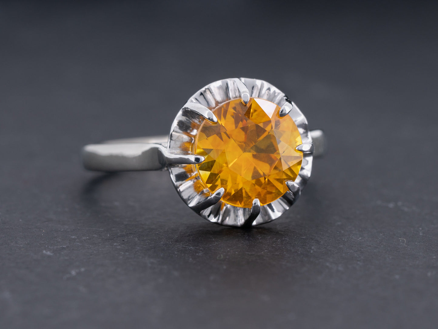 GIA Certified 2.88ct Orange Natural Sapphire Vintage Art Deco Solitaire Ring 18k White Gold - Redpoint Jewelry 