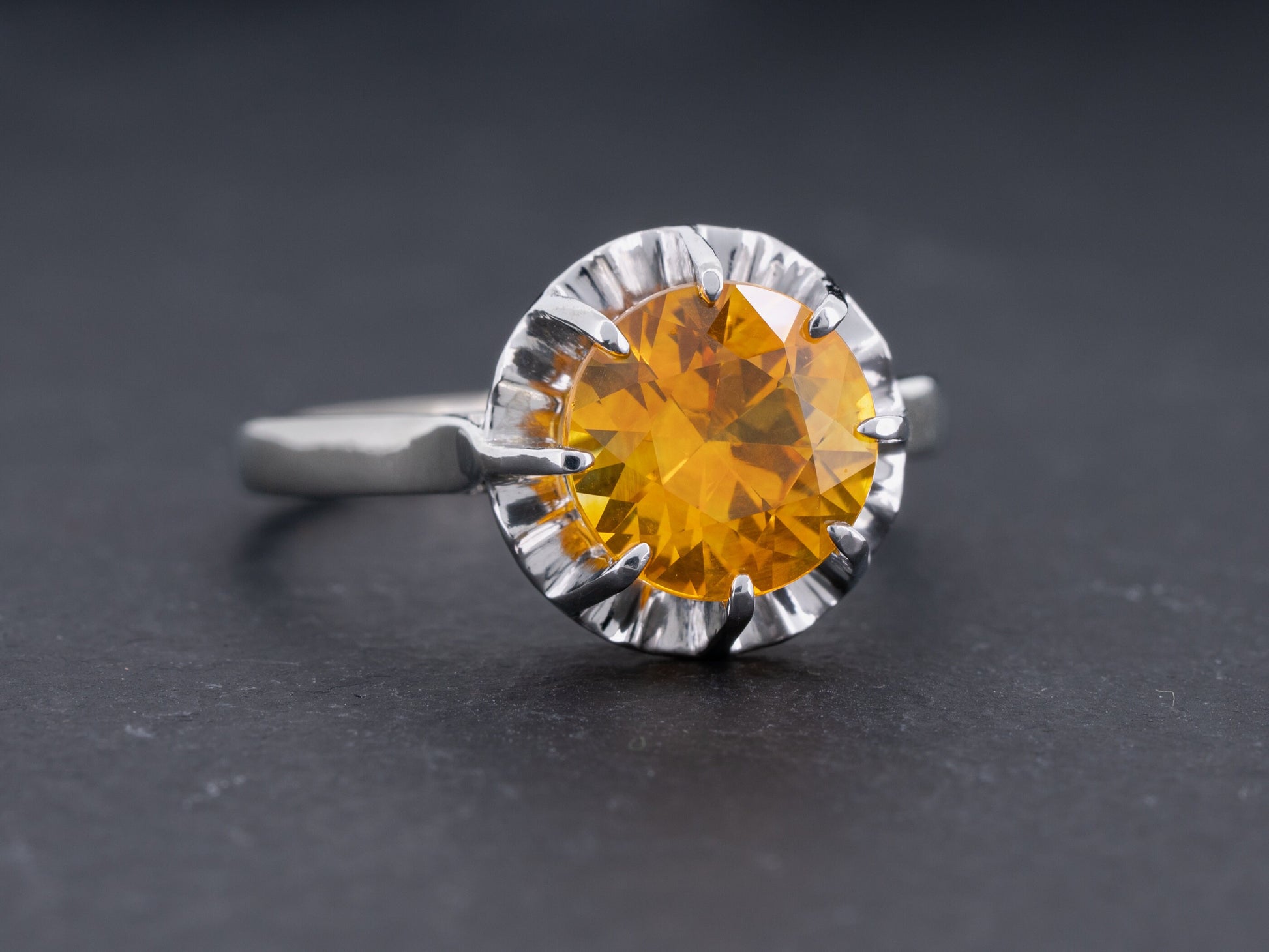 GIA Certified 2.88ct Orange Natural Sapphire Vintage Art Deco Solitaire Ring 18k White Gold - Redpoint Jewelry 