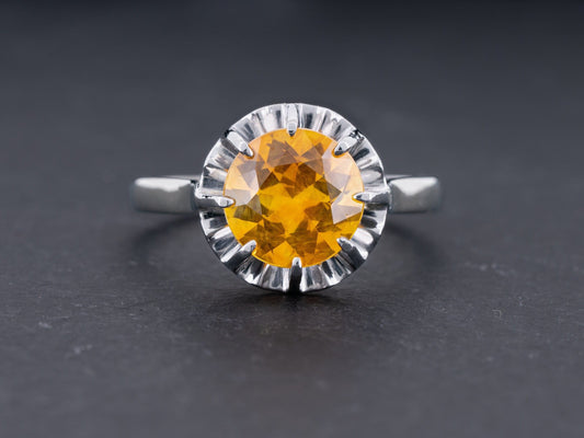 GIA Certified 2.88ct Orange Natural Sapphire Vintage Art Deco Solitaire Ring 18k White Gold - Redpoint Jewelry 