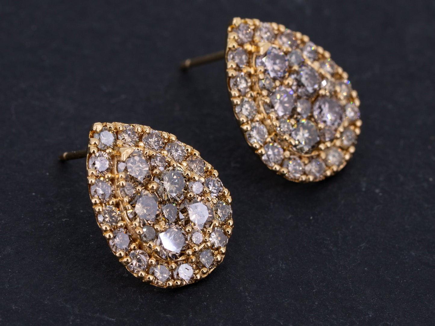 2.00ctw Diamond Stud Earrings Fancy Colored Diamonds 18k Yellow Gold Tear Drop - Redpoint Jewelry 