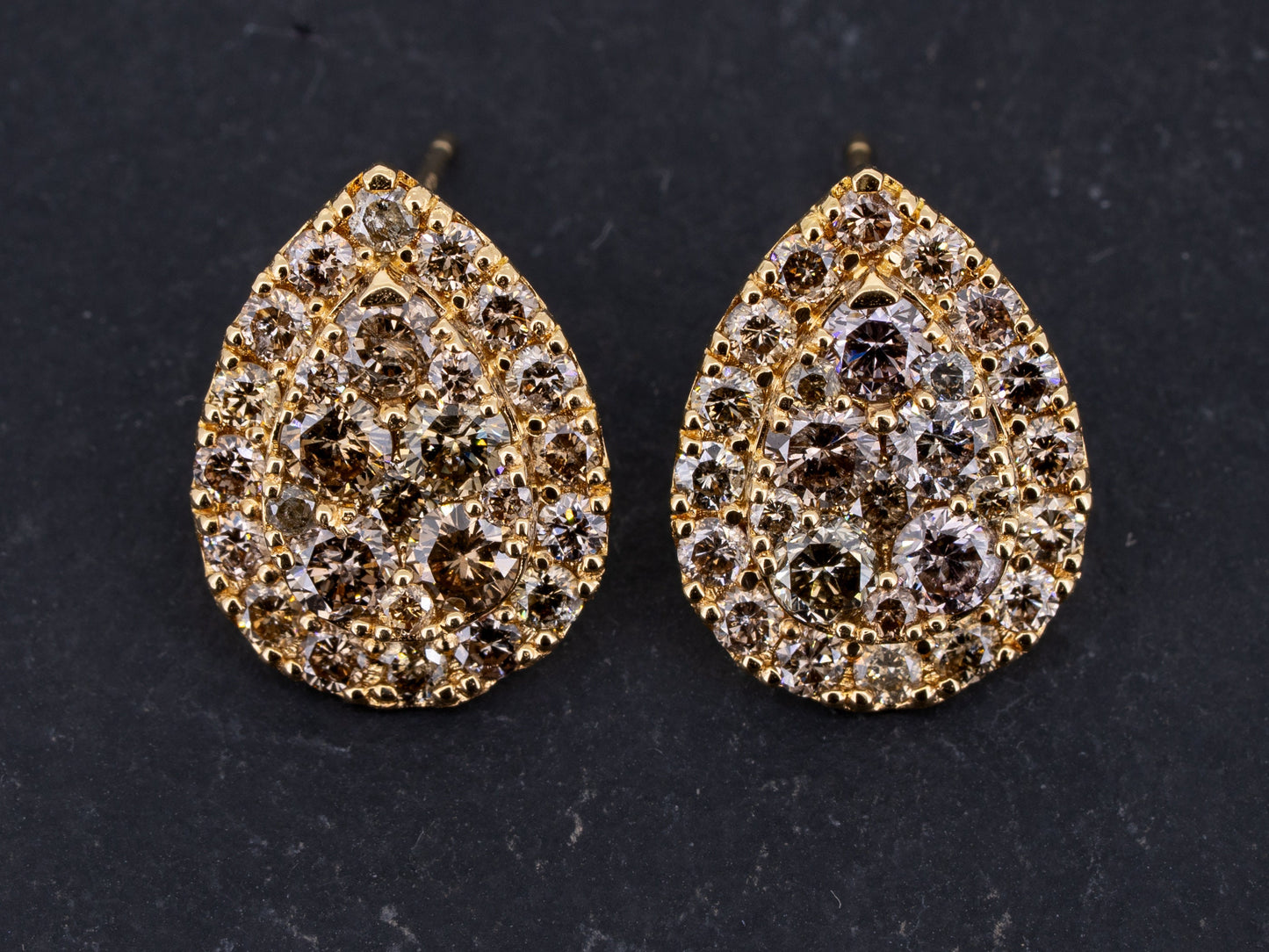 2.00ctw Diamond Stud Earrings Fancy Colored Diamonds 18k Yellow Gold Tear Drop - Redpoint Jewelry 