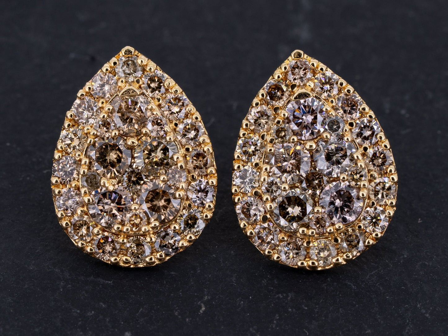 2.00ctw Diamond Stud Earrings Fancy Colored Diamonds 18k Yellow Gold Tear Drop - Redpoint Jewelry 