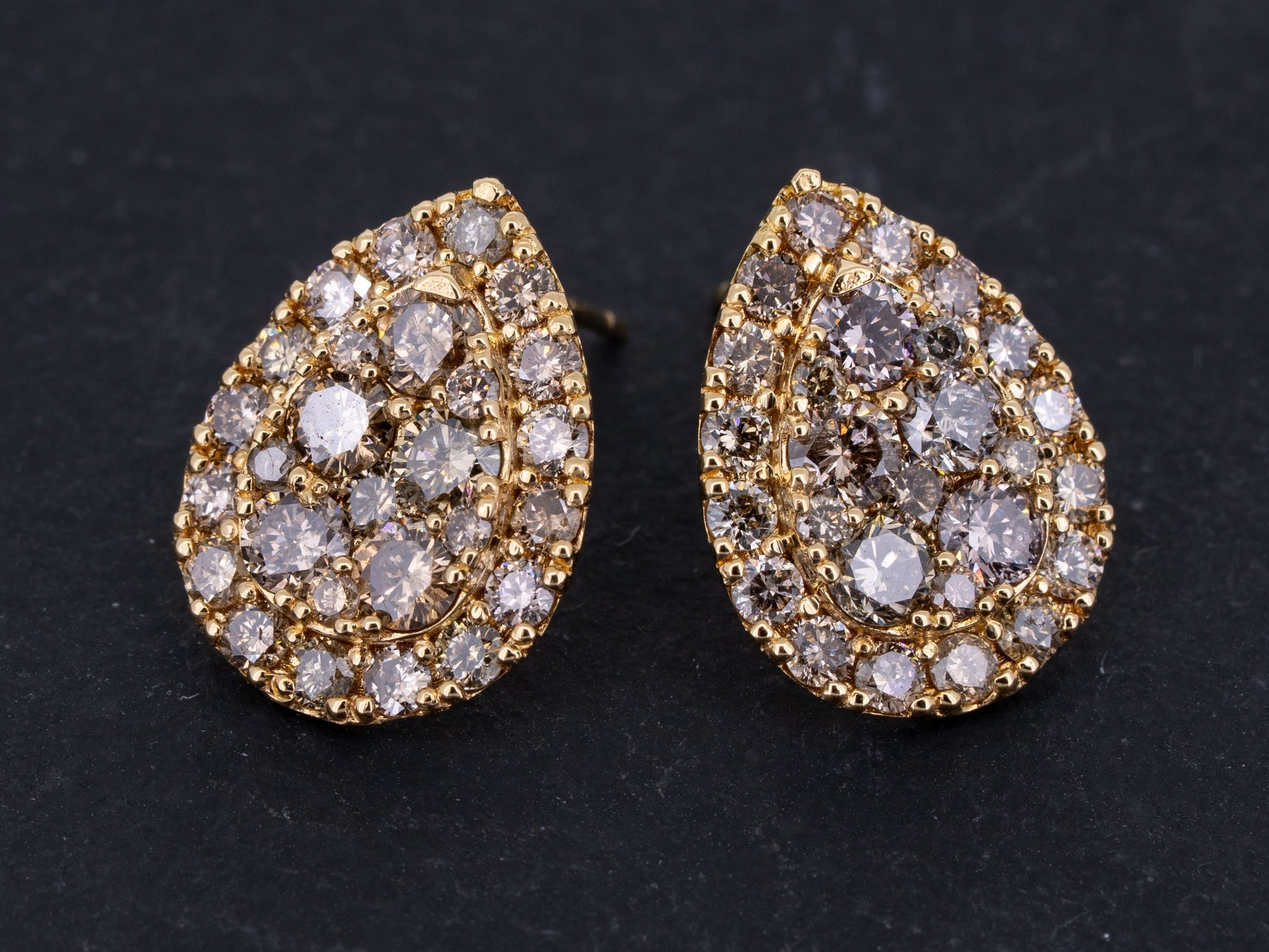 2.00ctw Diamond Stud Earrings Fancy Colored Diamonds 18k Yellow Gold Tear Drop - Redpoint Jewelry 