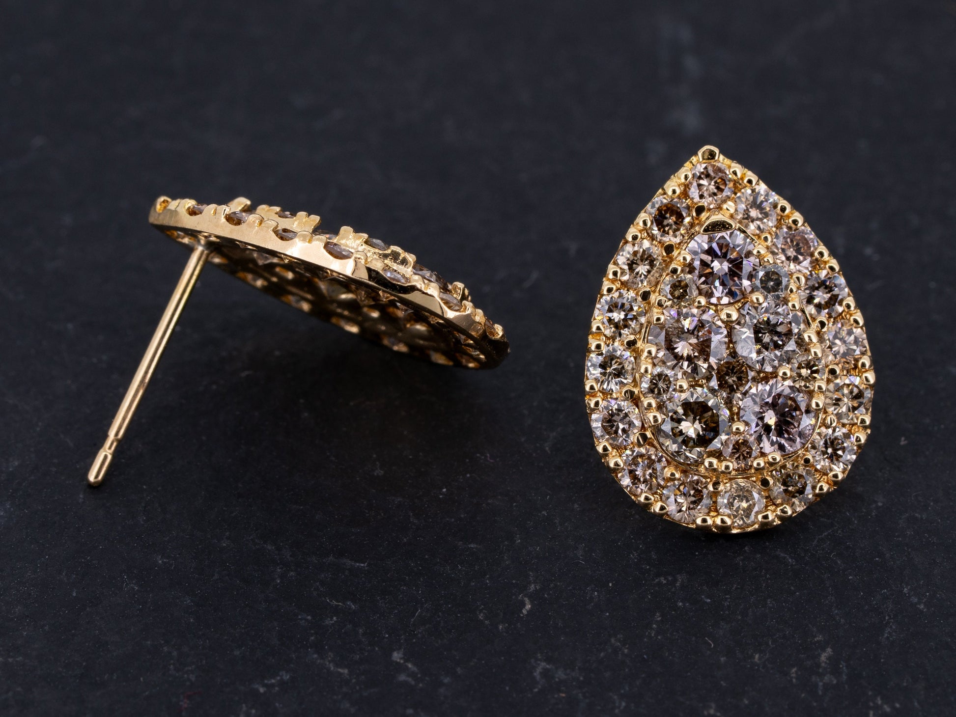 2.00ctw Diamond Stud Earrings Fancy Colored Diamonds 18k Yellow Gold Tear Drop - Redpoint Jewelry 