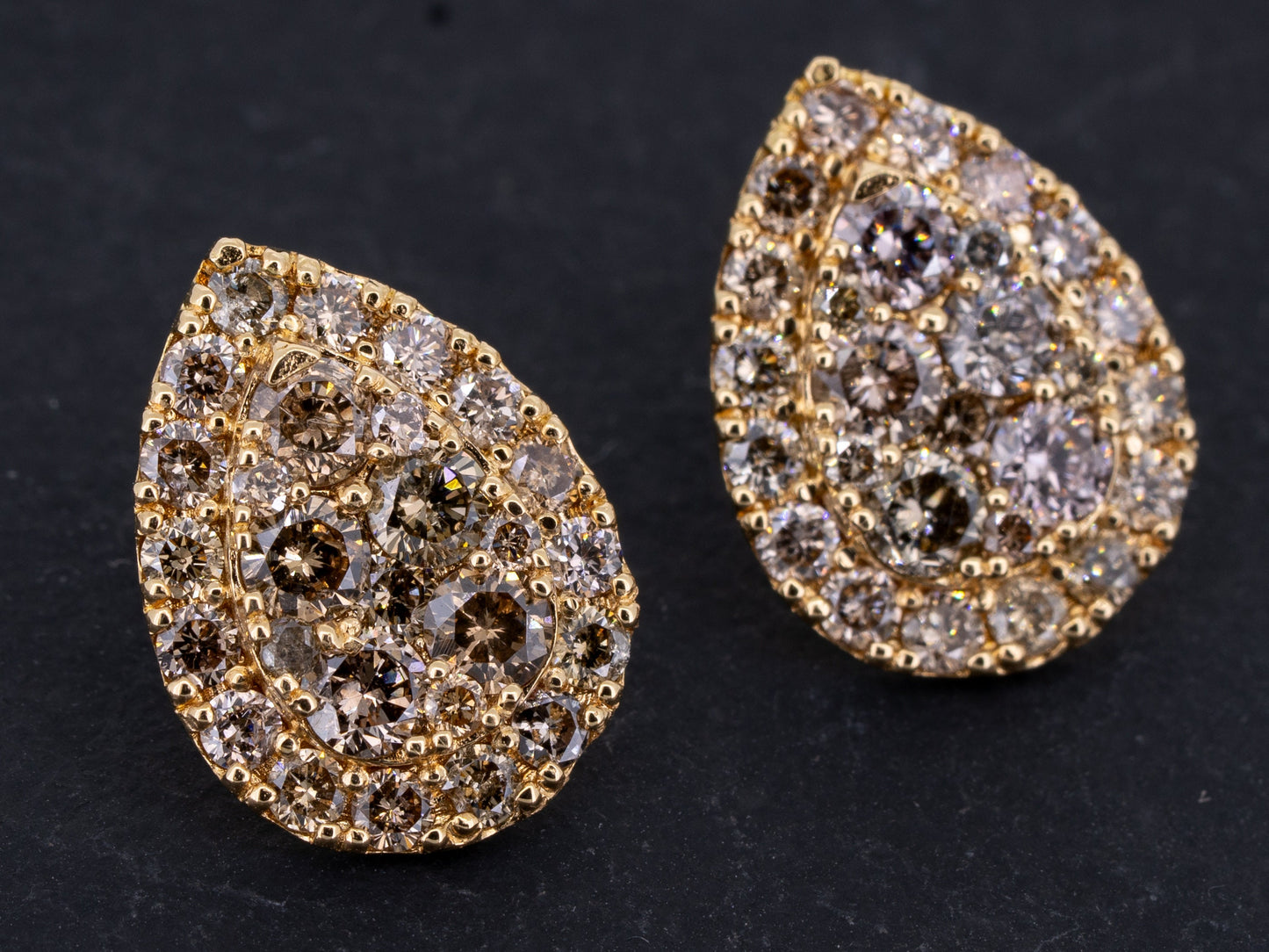 2.00ctw Diamond Stud Earrings Fancy Colored Diamonds 18k Yellow Gold Tear Drop - Redpoint Jewelry 