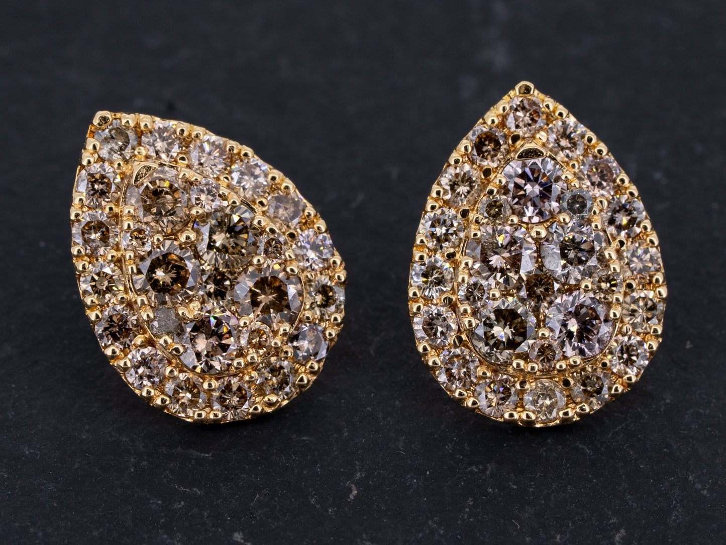 2.00ctw Diamond Stud Earrings Fancy Colored Diamonds 18k Yellow Gold Tear Drop - Redpoint Jewelry 