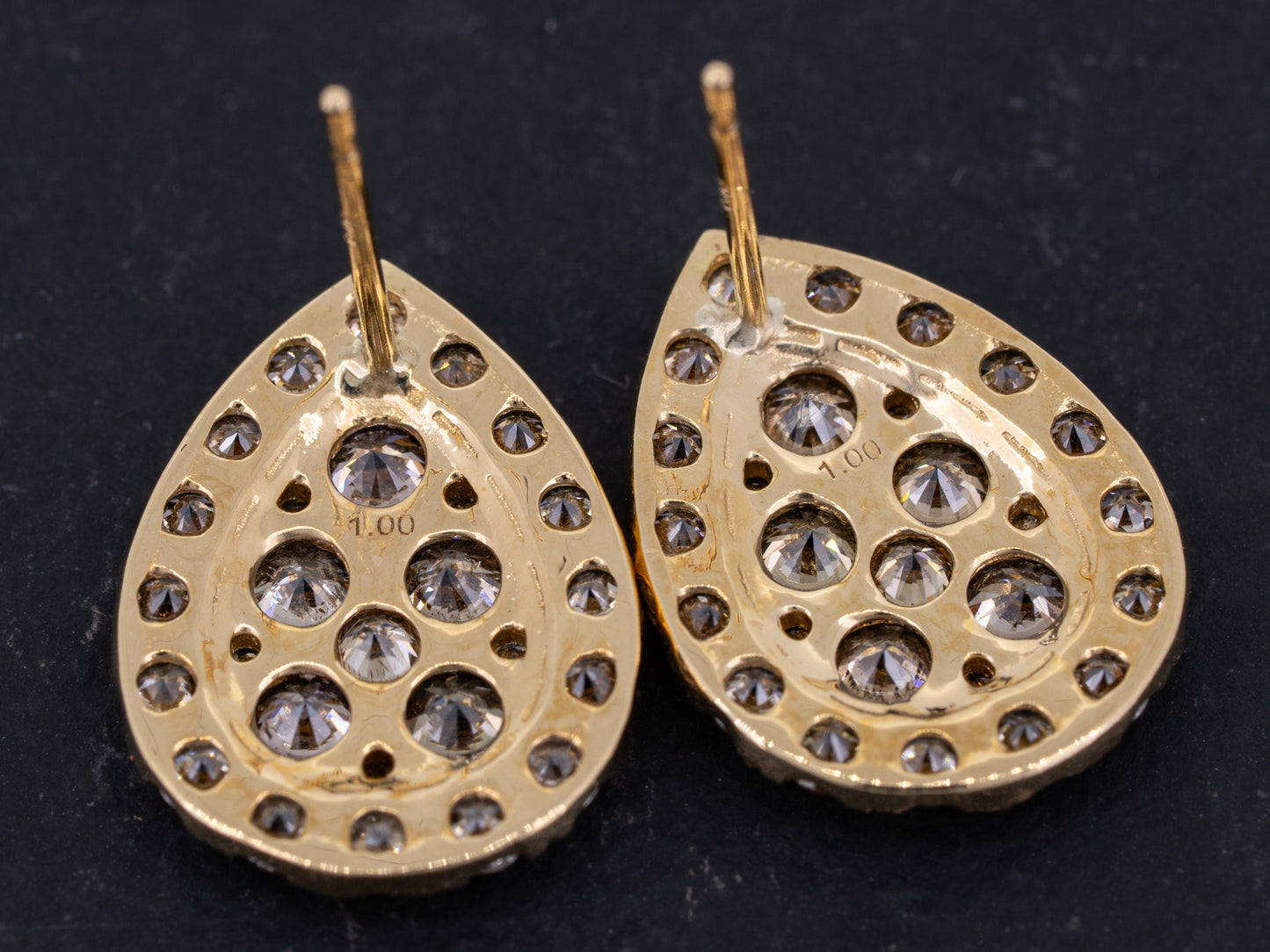 2.00ctw Diamond Stud Earrings Fancy Colored Diamonds 18k Yellow Gold Tear Drop - Redpoint Jewelry 