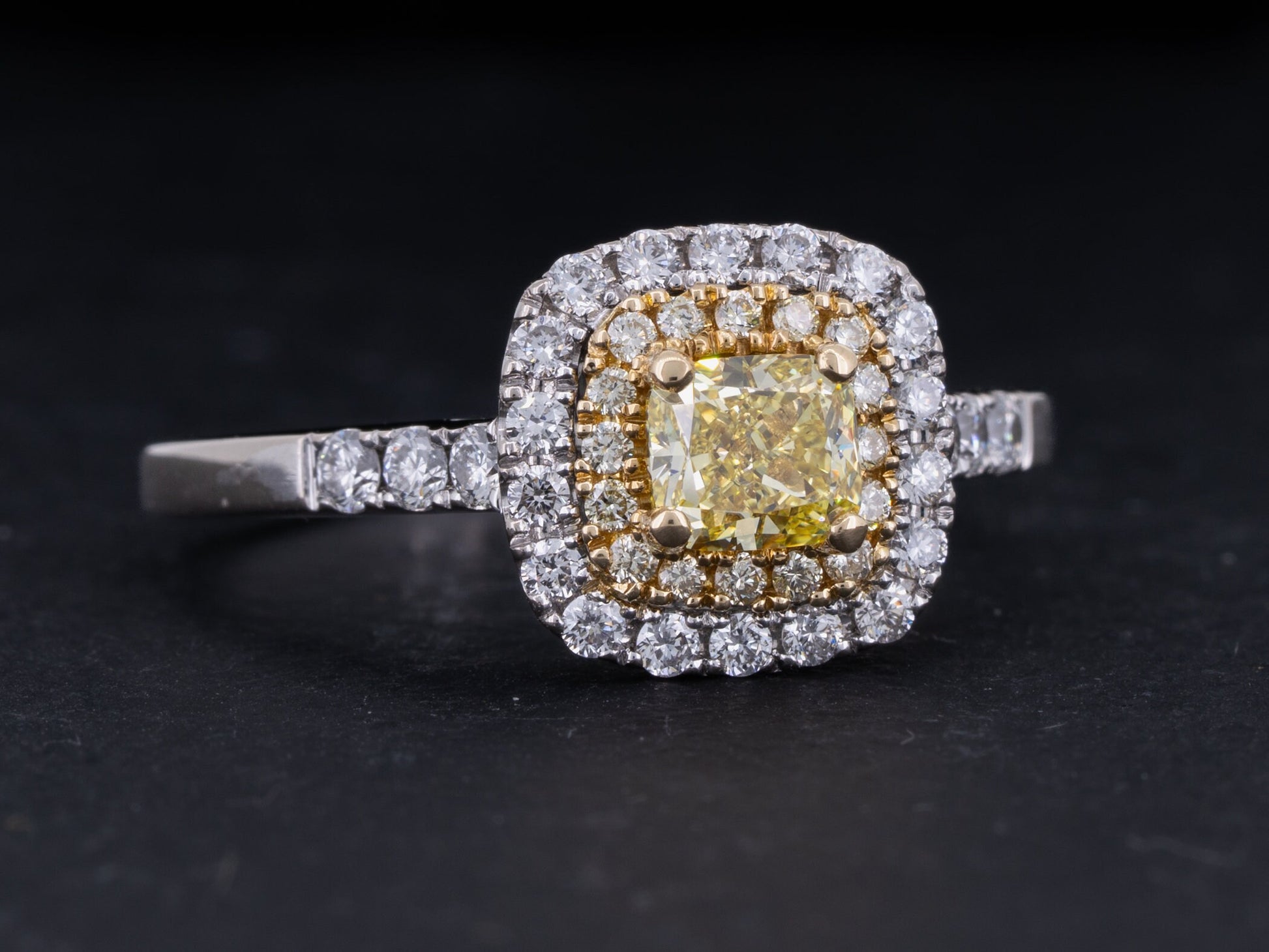 1.06ctw GIA Certified Diamond Engagement Ring Fancy Intense Yellow VS-2 - Redpoint Jewelry 