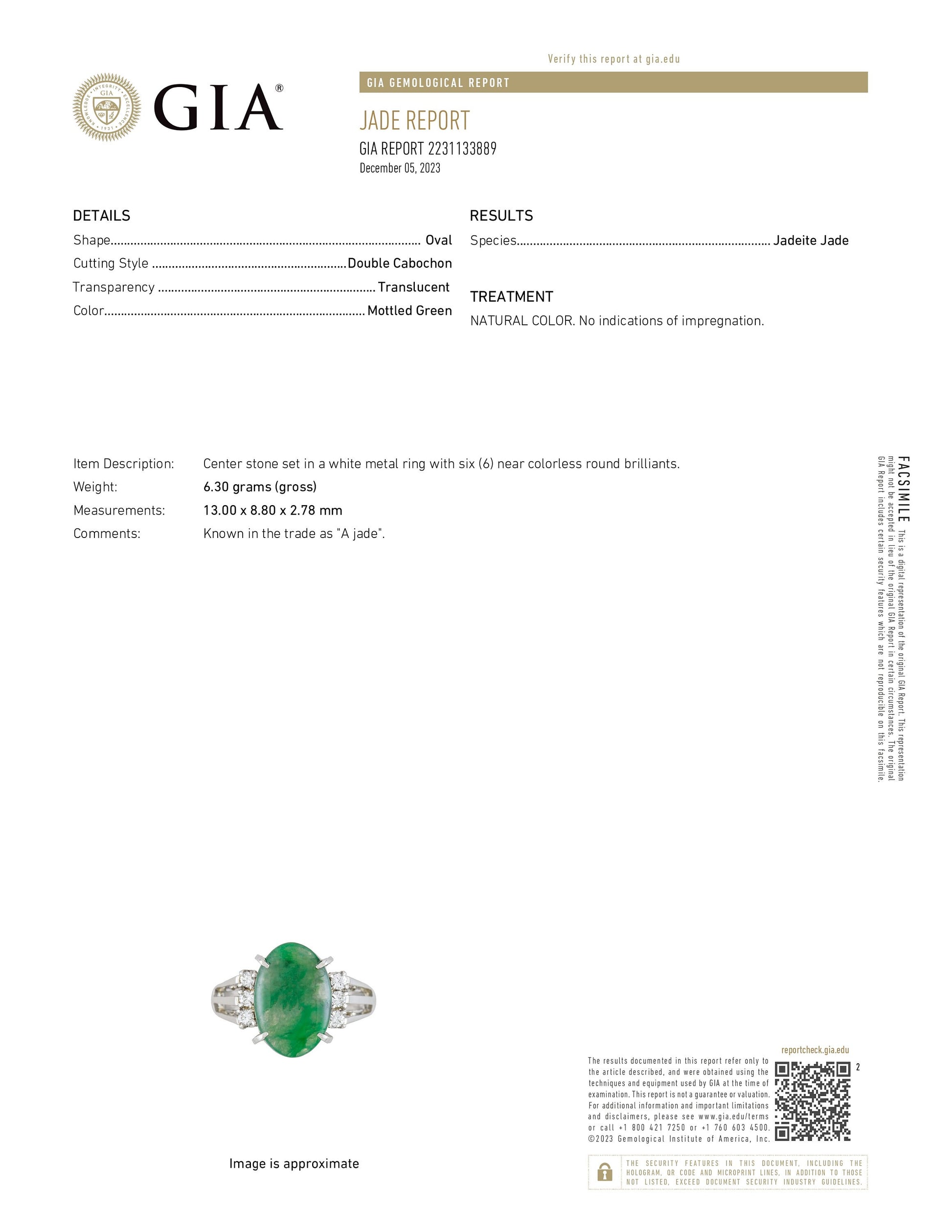 GIA Certified Type A Fei Cui Green Jade and Diamond Ring in Platinum - Redpoint Jewelry 