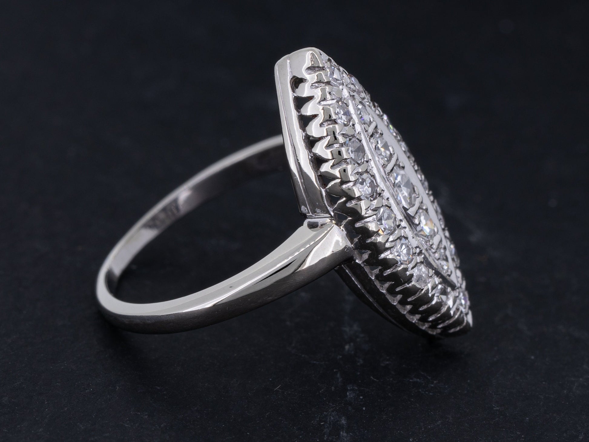 Vintage Art Deco Diamond Engagement Ring Navette 14k White Gold - Redpoint Jewelry 