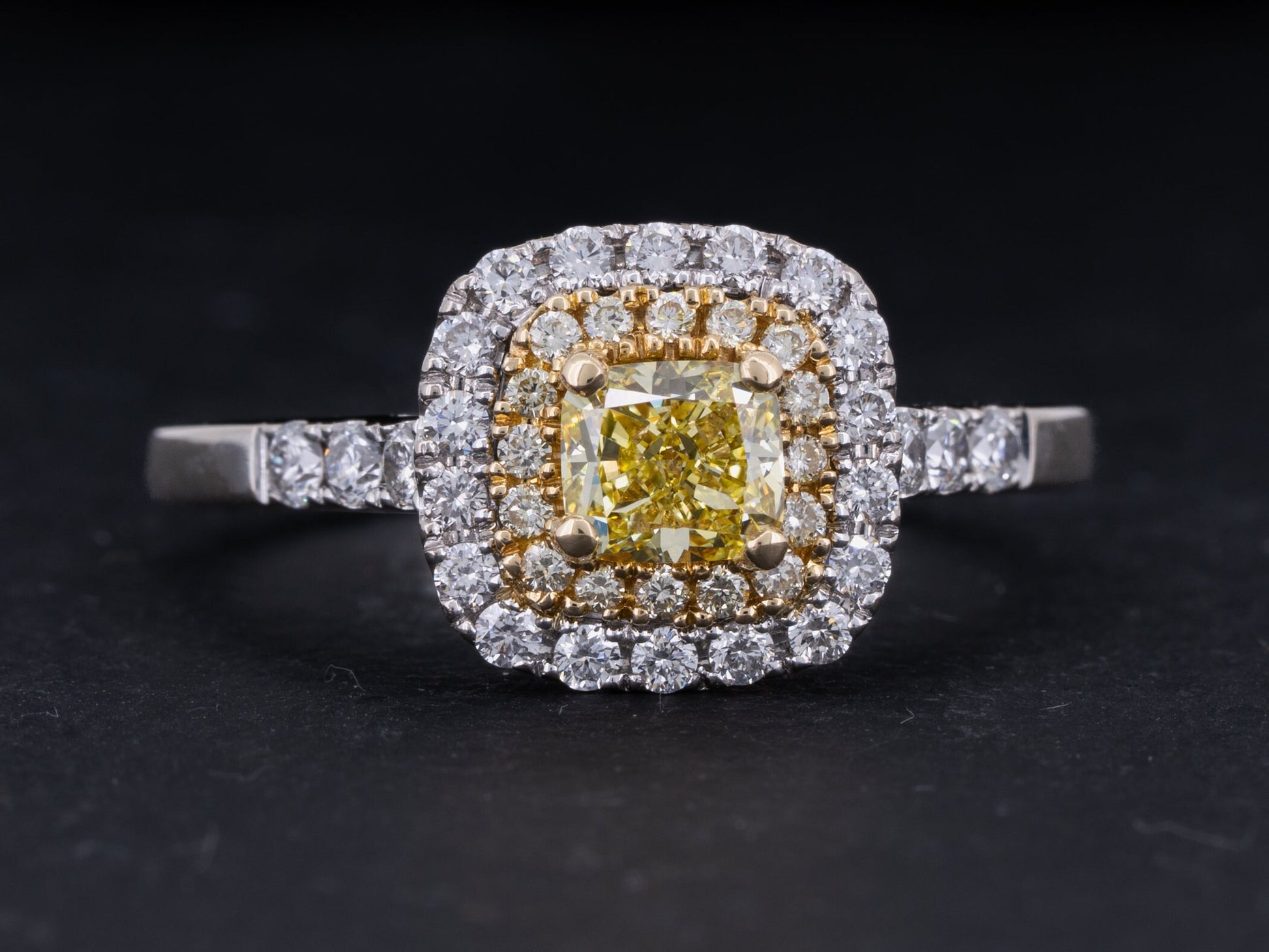 1.06ctw GIA Certified Diamond Engagement Ring Fancy Intense Yellow VS-2 - Redpoint Jewelry 