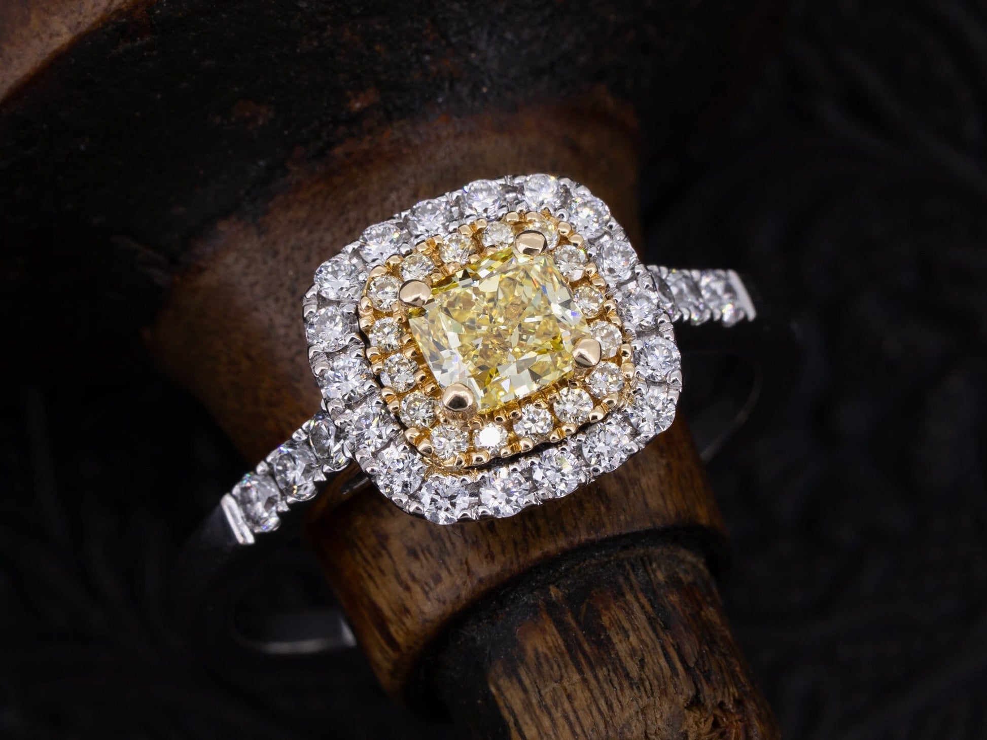 1.06ctw GIA Certified Diamond Engagement Ring Fancy Intense Yellow VS-2 - Redpoint Jewelry 