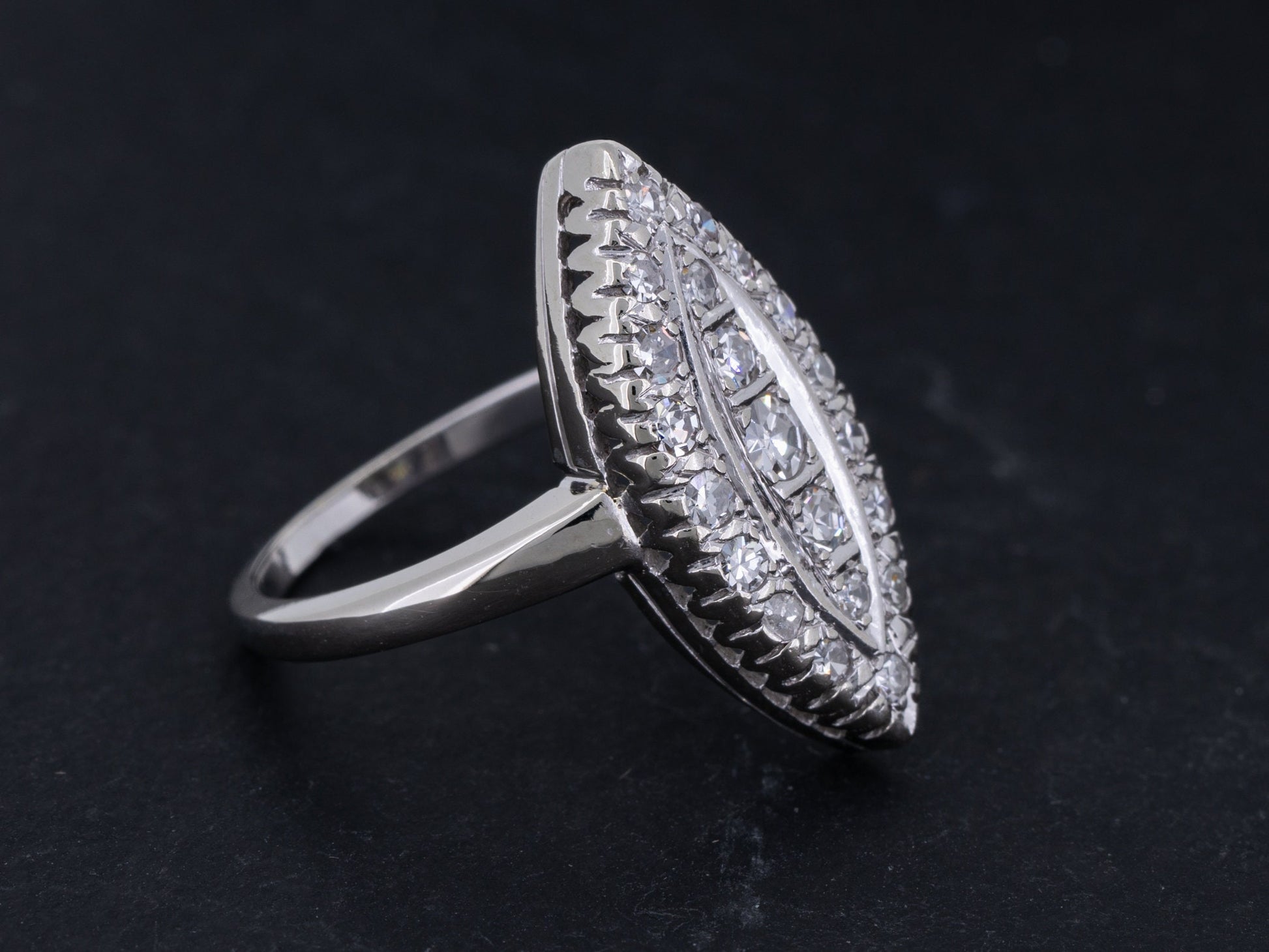 Vintage Art Deco Diamond Engagement Ring Navette 14k White Gold - Redpoint Jewelry 