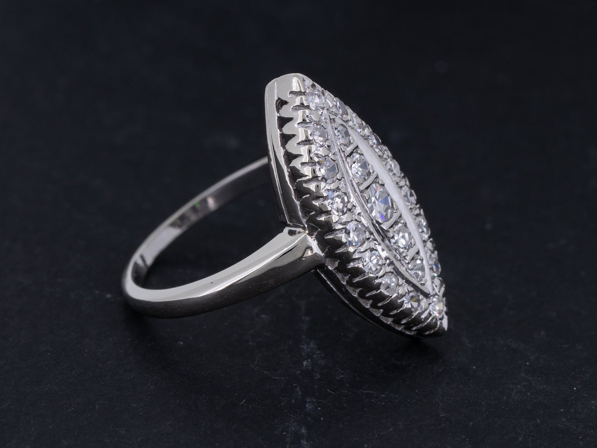 Vintage Art Deco Diamond Engagement Ring Navette 14k White Gold - Redpoint Jewelry 